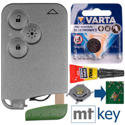 mt-key Auto Schlüssel Karte 3 Tasten + Rohling + Mikrotaste + VARTA CR1620 Knopfzelle, CR1620 (3 V), für Renault Laguna II Espace IV Vel Satis Funk Fernbedienung