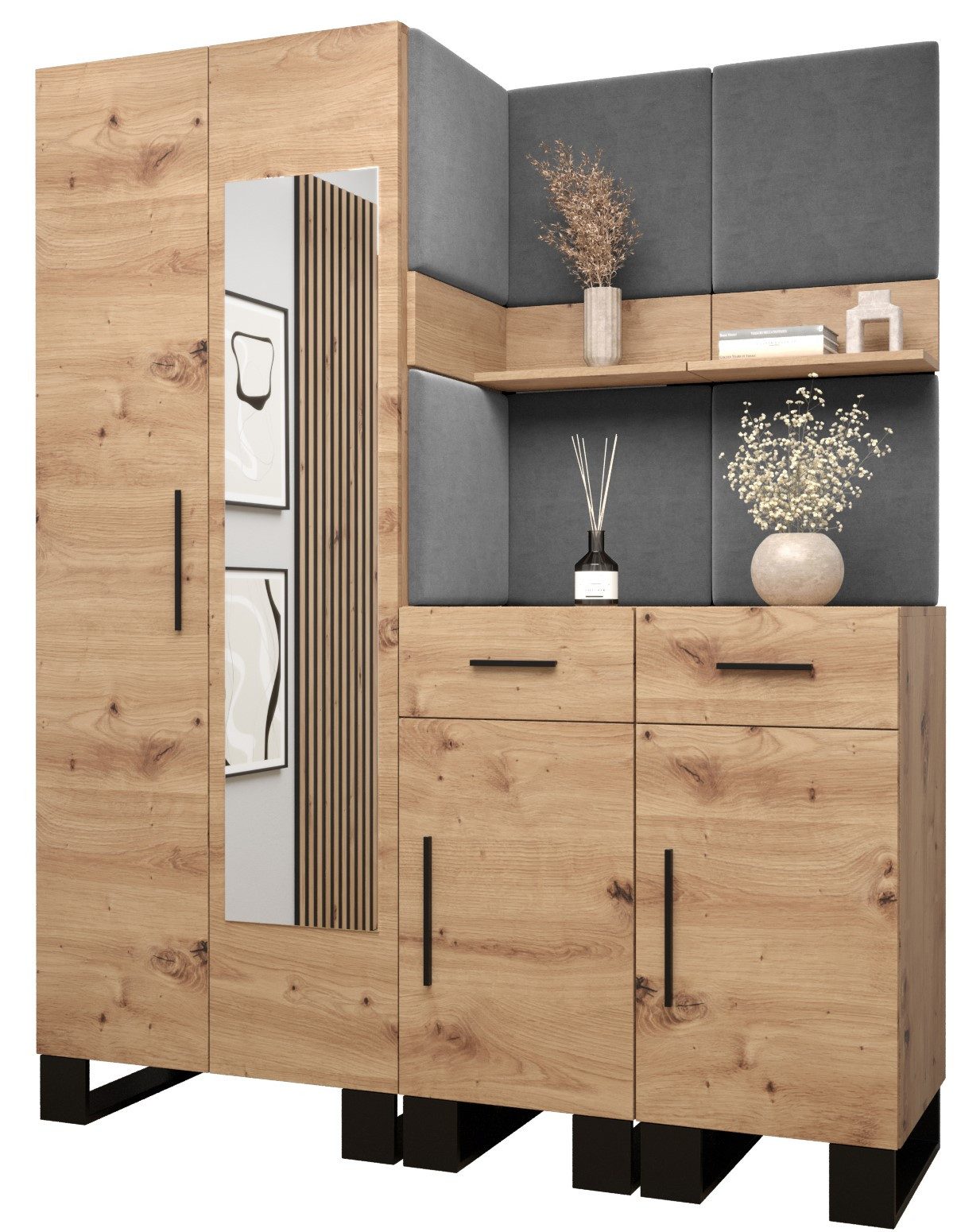 ABIKS MÖBEL Garderoben-Set ARTIN Set 15 Garderobe mit gepolsterten Paneelen, Industriell Design