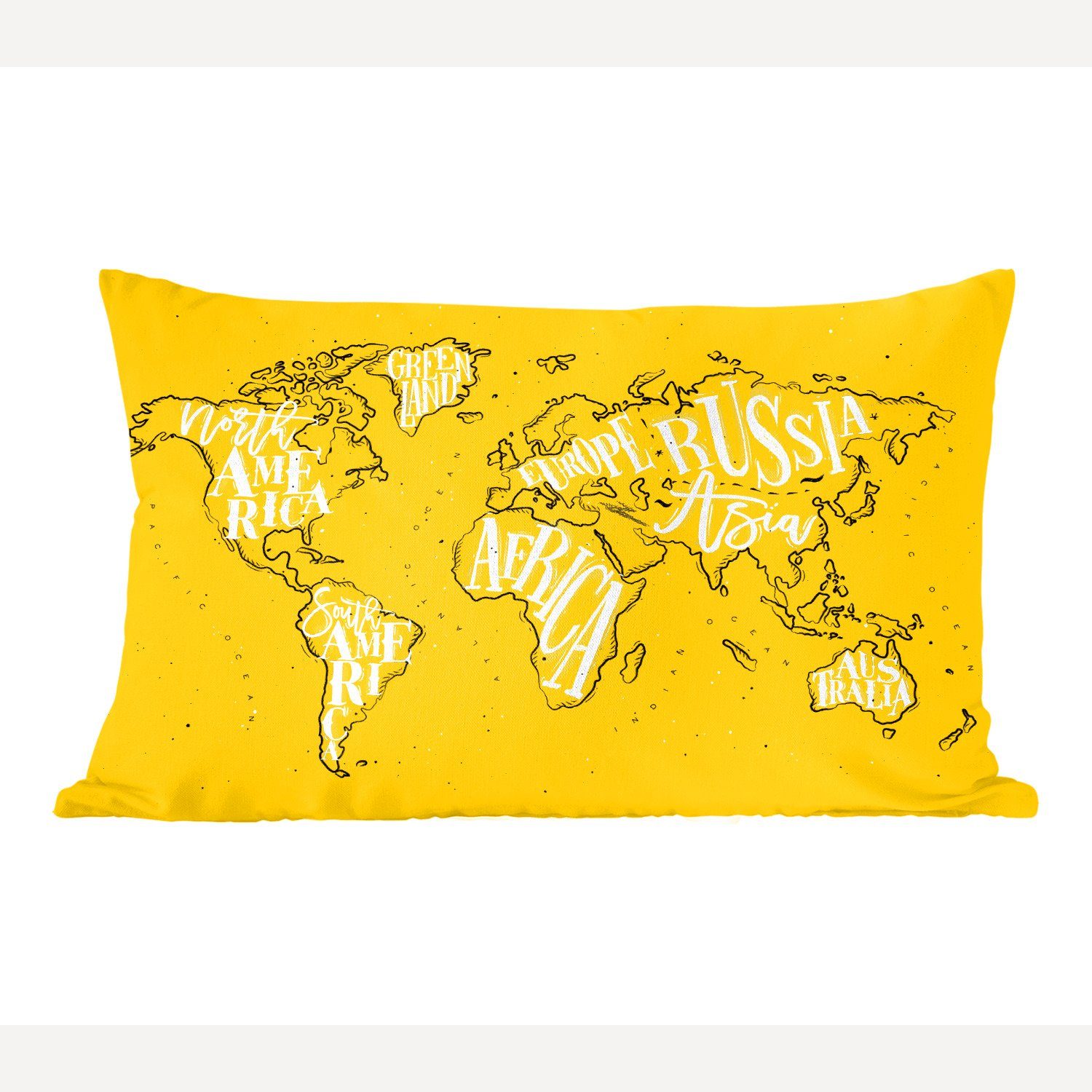 MuchoWow Dekokissen Weltkarte - Gelb - Weiß - Einfach, Wohzimmer Dekoration, Zierkissen, Dekokissen mit Füllung, Schlafzimmer
