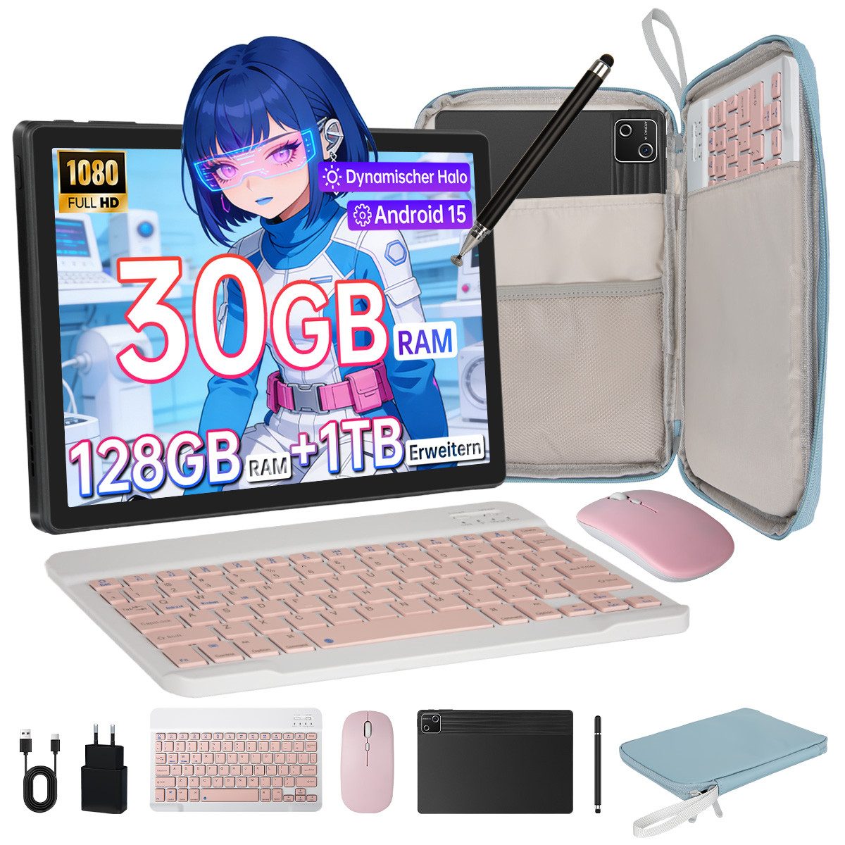 Happybe 10’’ Octa-Core, 30(6+24)GB+128GB, 6200mAh, PC-Modus mit Tastatur/Stift Tablet (10)