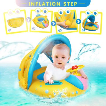 POPOLIC Schwimmring Baby Schwimmring - Aufblasbare Baby Schwimmen Float Ring (mit Langlebigen Süßen Katzensonnenbrillen und Abnehmbarem Sonnendach für Kleinkinder)