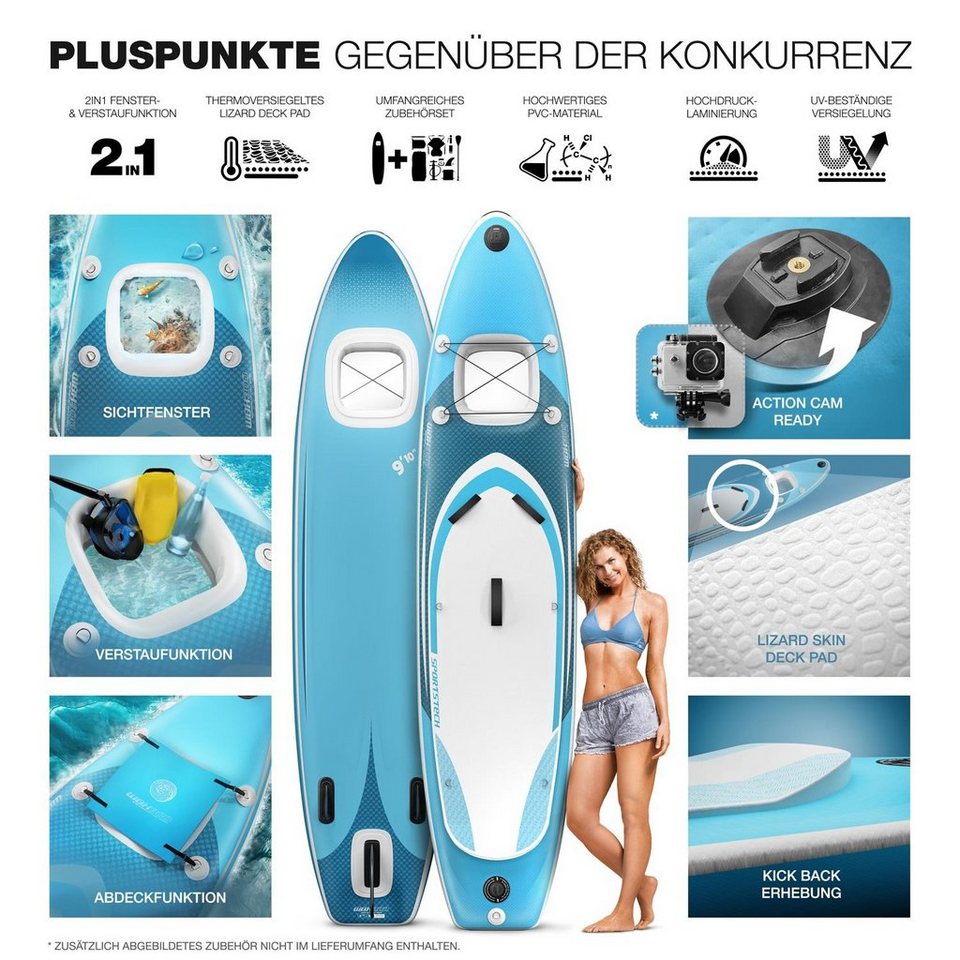 9in1 Set Premium Funboard, SUP WBX_BLUE, Sportstech SUP-Board Board