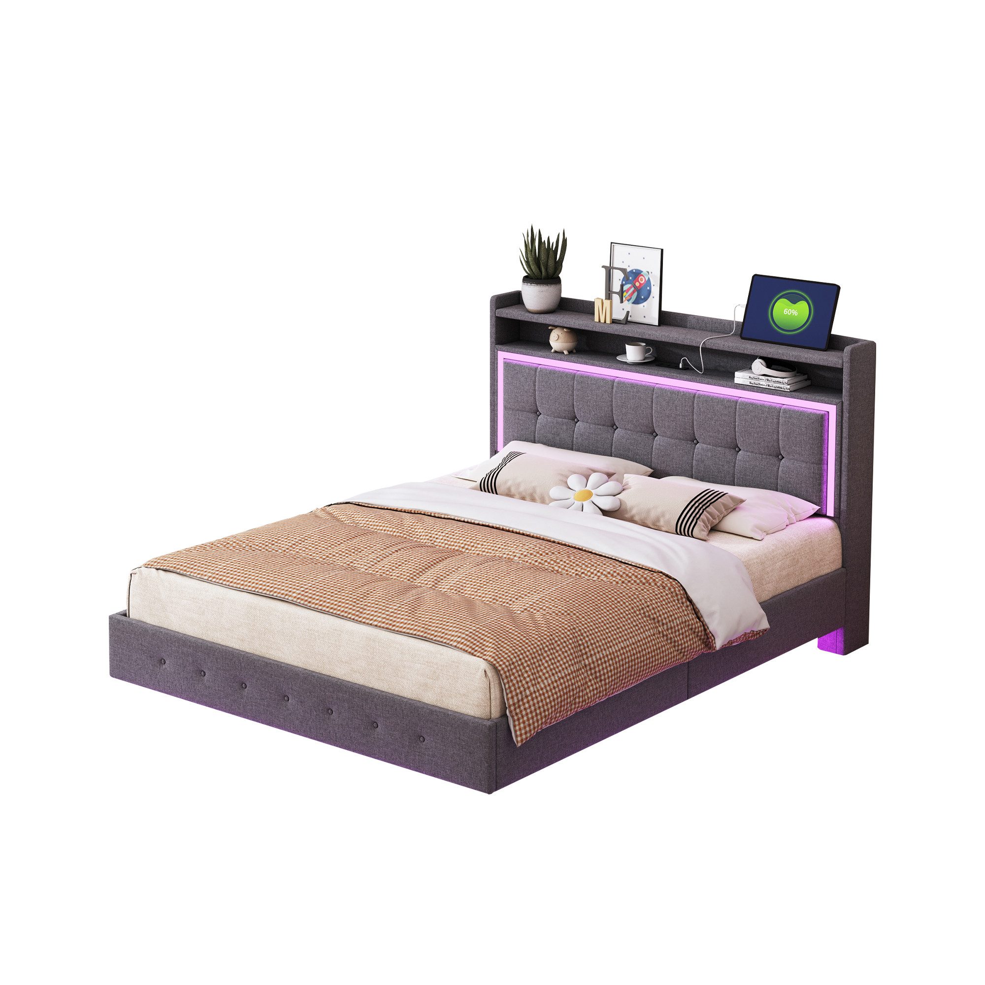 Flieks Polsterbett, LED Doppelbett 140x200cm mit günstig online kaufen