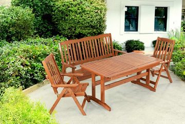 Konsimo Garten-Essgruppe ALCES Gartenmöbel-Set aus Massivholz, (2x Stuhl, 1x Tisch, 1x Sofa, 4-tlg), handgefertigt, Kiefernholz, FSC-zertifiziert, hergestellt in der EU