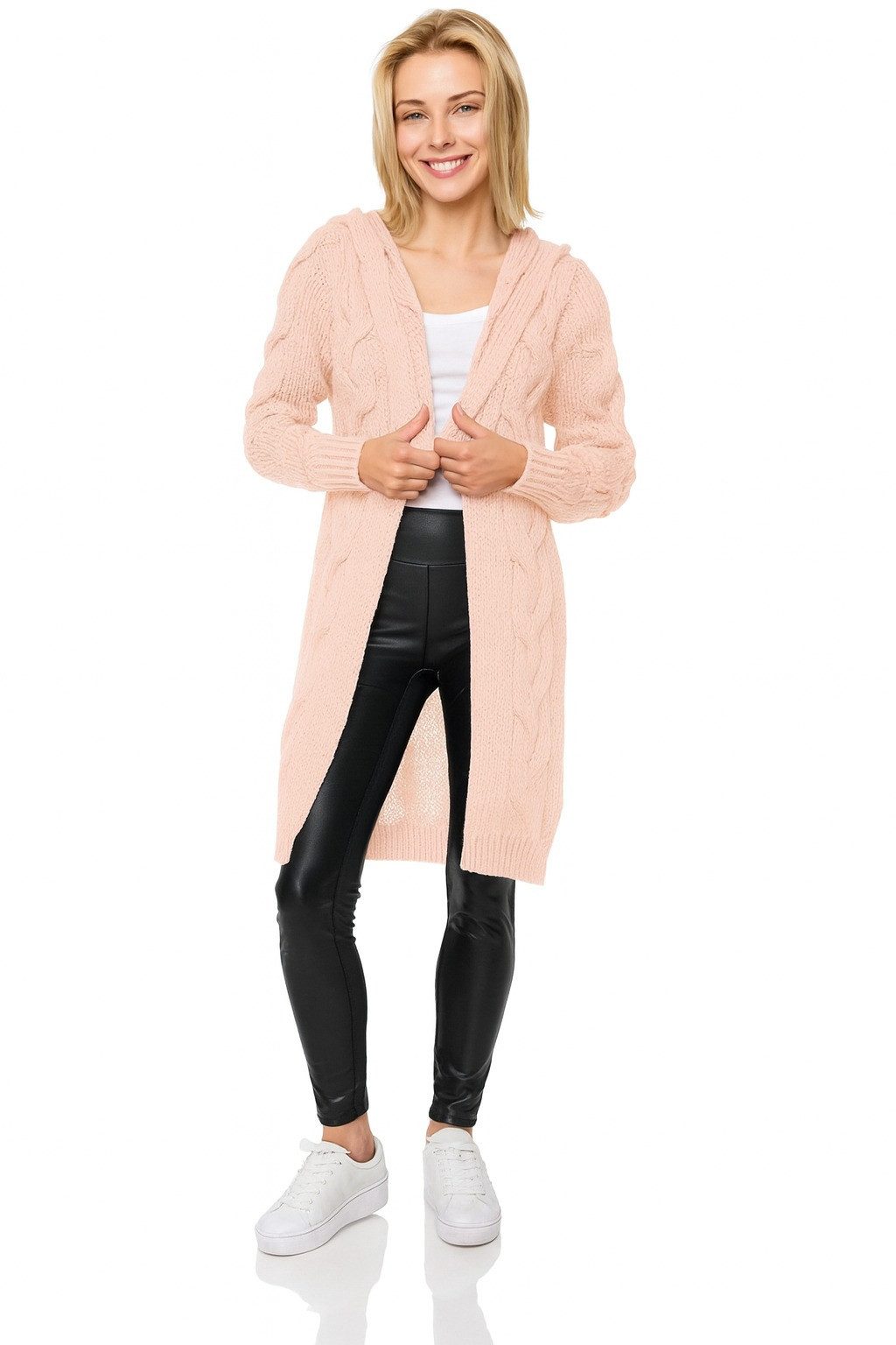 Worldclassca Kapuzenstrickjacke Worldclassca lange Strickjacke Zopfmuster Cardigan mit Kapuze Bolero Strickjacke mit Zopfmuster und Kapuze