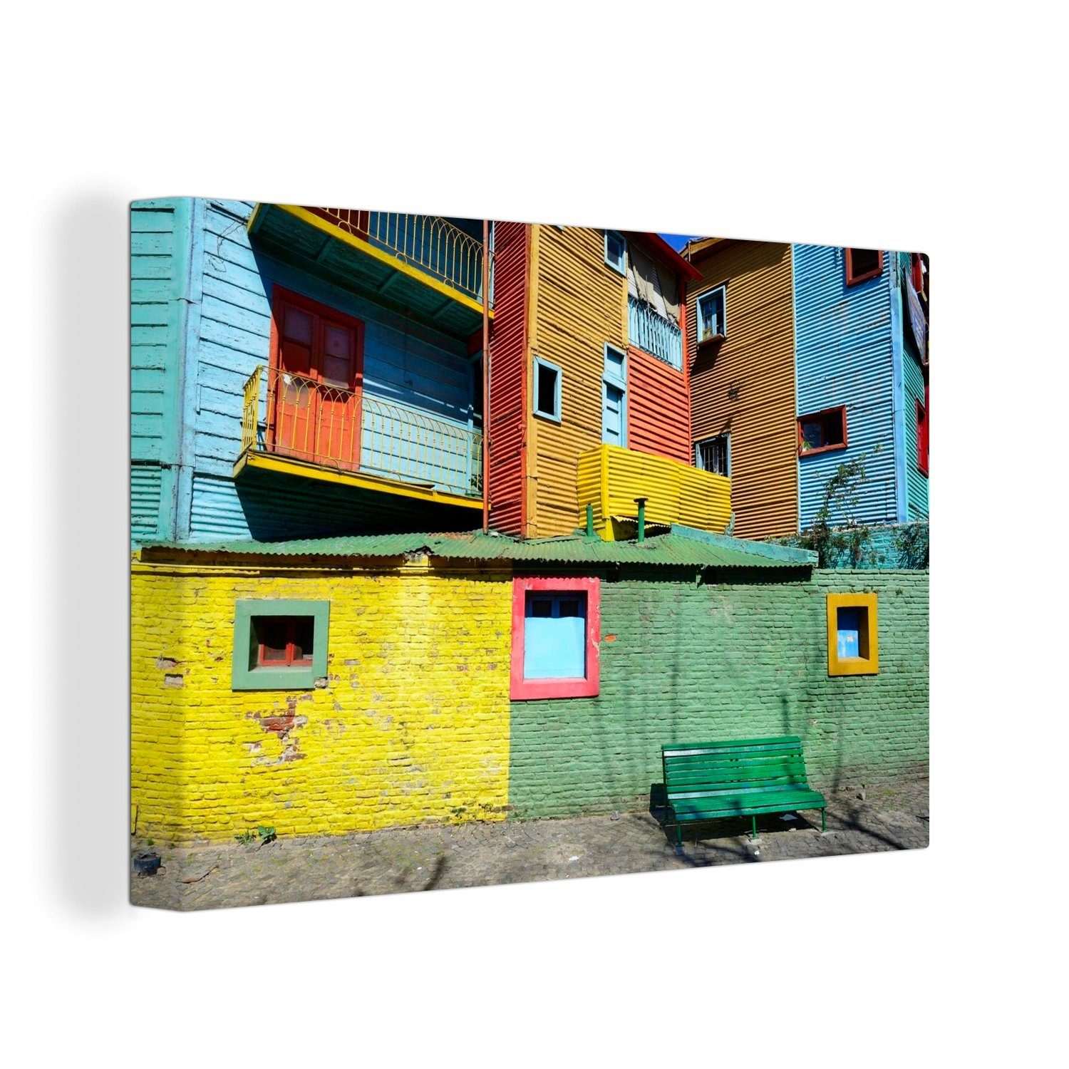 OneMillionCanvasses® Leinwandbild Bunt gestrichene Häuser aus Wellblech in La Boca, (1 St), Wandbild Leinwandbilder, Aufhängefertig, Wanddeko, 30x20 cm