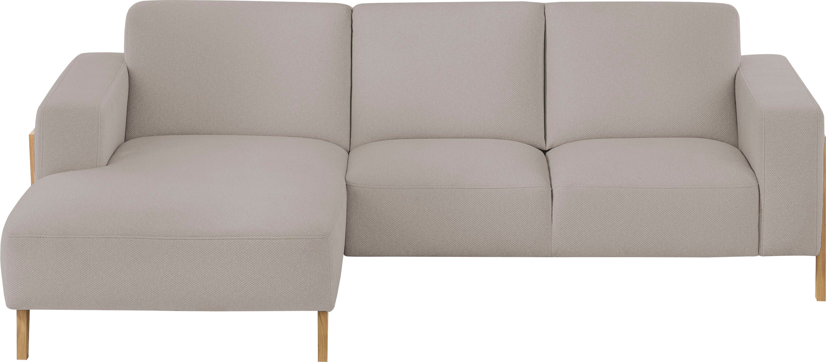 exxpo - sofa fashion Ecksofa Starr Scandic Design, tolle Verarbeitung, bequem, Sichtholz am Armteil, L-Form, wahlw. elektrische Sitztiefenverstellung, Massivholzfüße