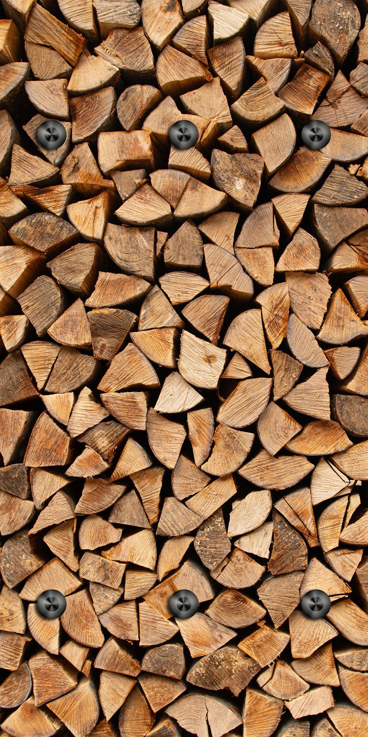 queence Wandgarderobe Paneel Holzstapel Optik (1 St), Wandpaneel aus Acrylglas inkl. 6 Edelstahlhaken in schwarz matt