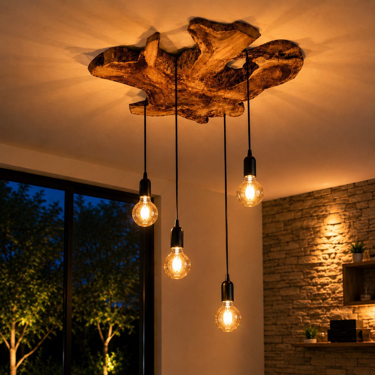 Möbel Bressmer Deckenleuchten NATURA deckenlampe holz,handgefertigt Akazienholz lampe mit 4Fassung, ohne Leuchtmittel