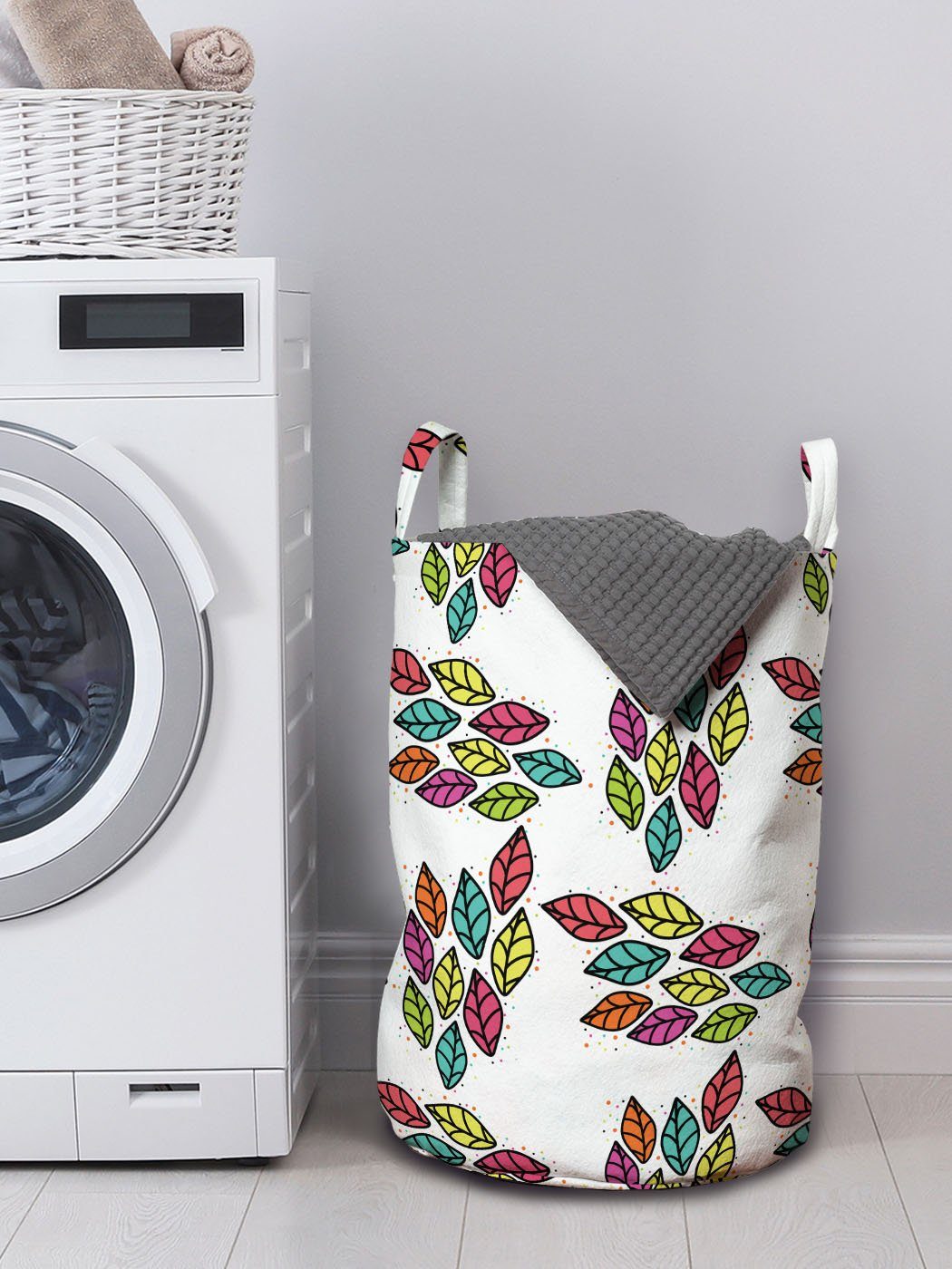Abakuhaus Wäschesäckchen Wäschekorb mit Griffen Kordelzugverschluss Vibrant Waschsalons, Blatt Frühling für Blätter bunte