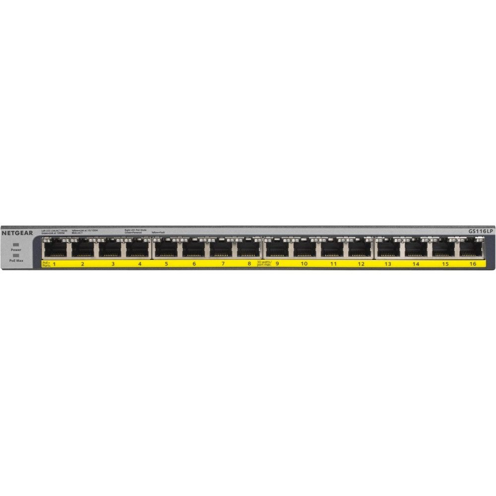 NETGEAR GS116LP 16-Port Gigabit Ethernet - Netzwerk-Switch - grau Netzwerk-Switch