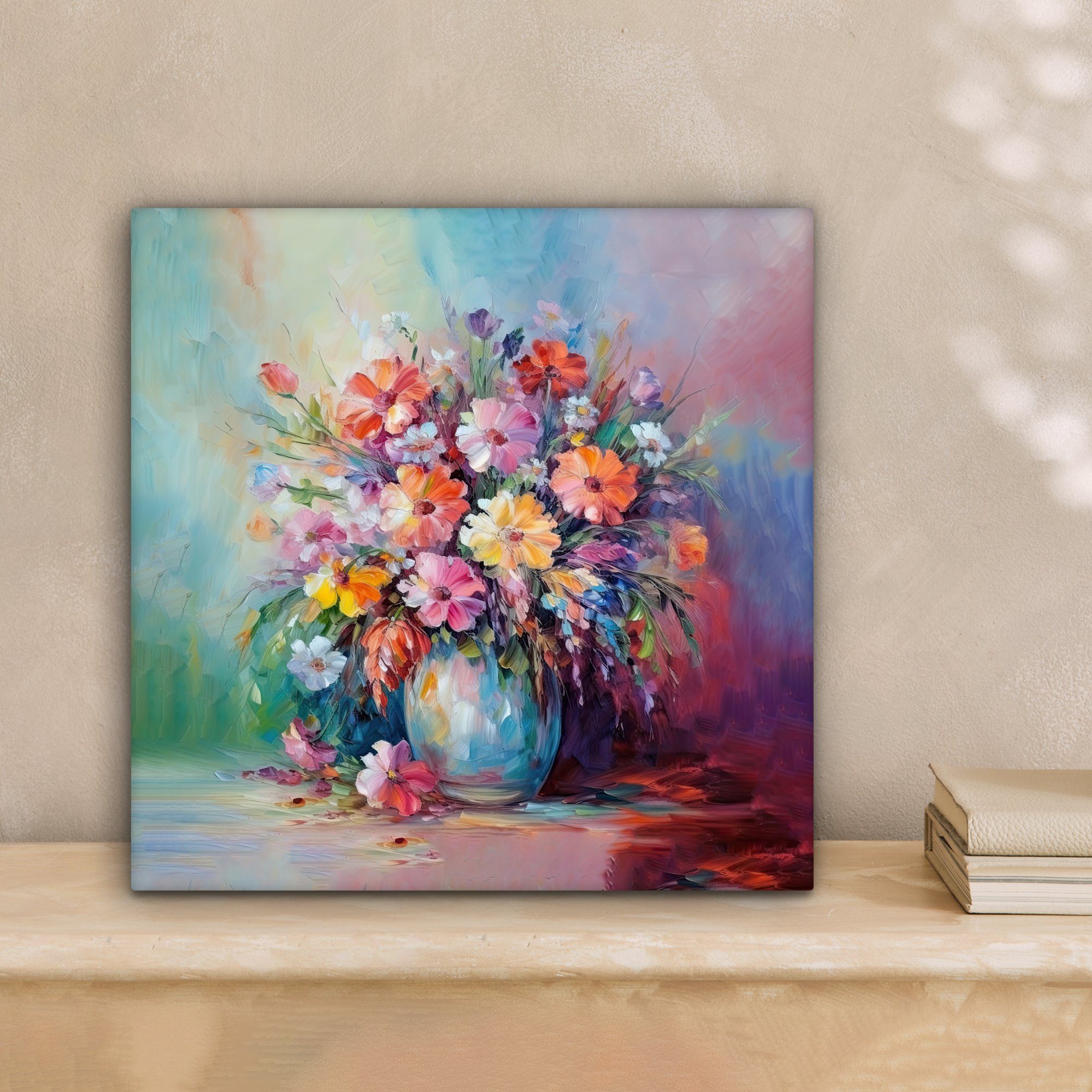 OneMillionCanvasses® Leinwandbild Blumen - Kunst - Malerei - Frühling - Blumenstrauß, Fotodruck (1 St), Wandbild, Deko Schlafzimmer Wohnzimmer Flur 20x20 cm