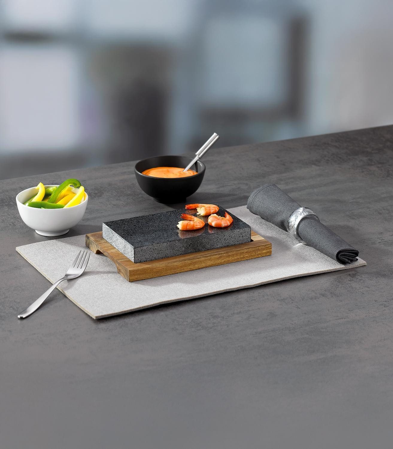 kela Tischgrill Heißer Stein-Set COUNTRY, 2-teilig, 16 x 24 cm, 0,00 W, Brett aus Akazienholz, Stein aus Granit