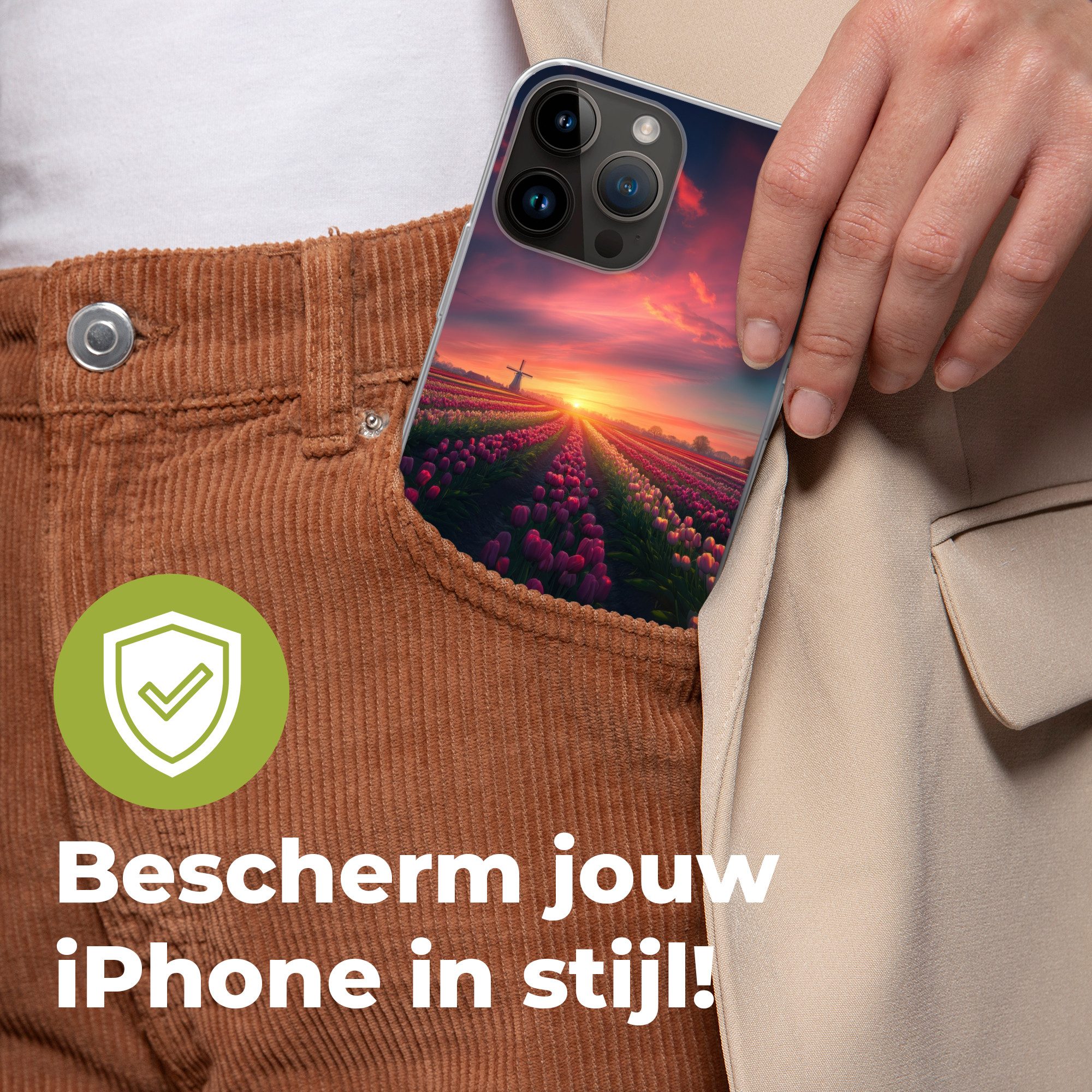 MuchoWow Handyhülle für Apple iPhone 14 Pro Max Windmühle - Sonnenuntergang - Landschaft, Smartphone-Bumper, Print, Handy Schutzhülle Dünn