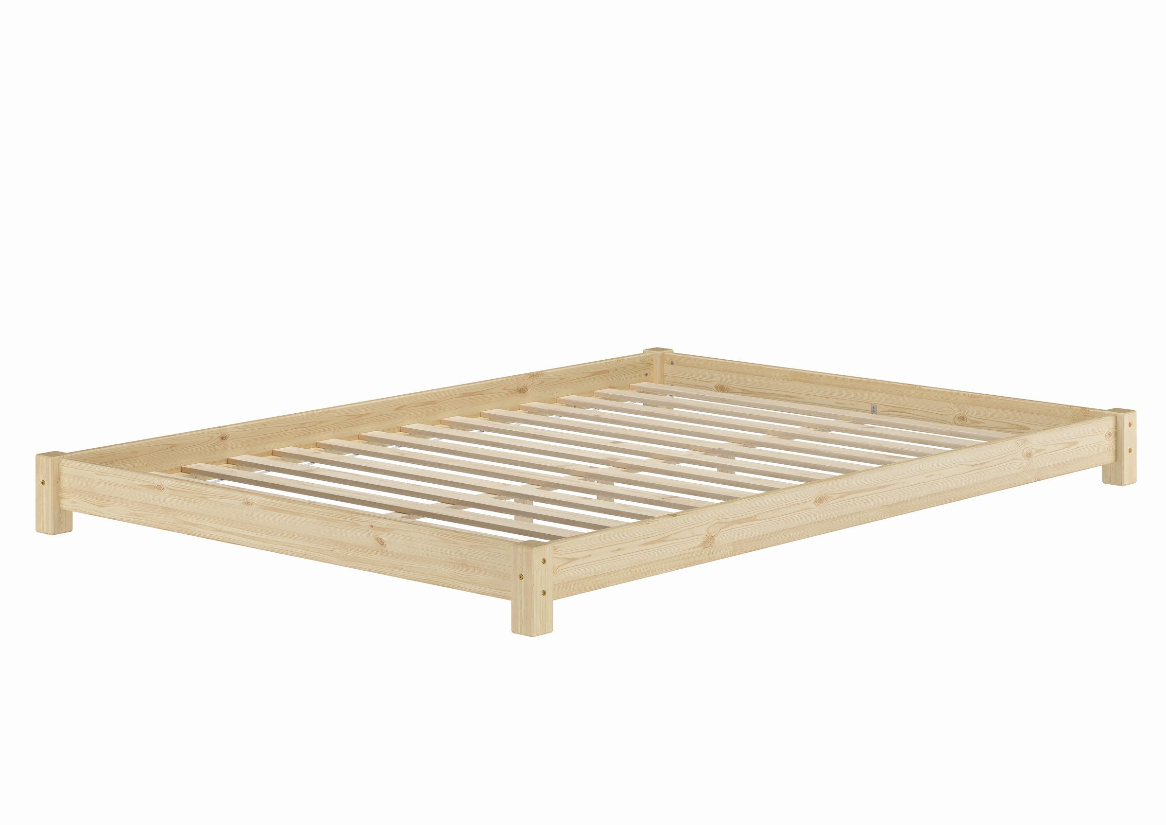 ERST-HOLZ Futonbett Flaches Echtholzbett Doppelbett 140 x 200 cm Kiefer Unbehandelt, Kiefer unbehandelt