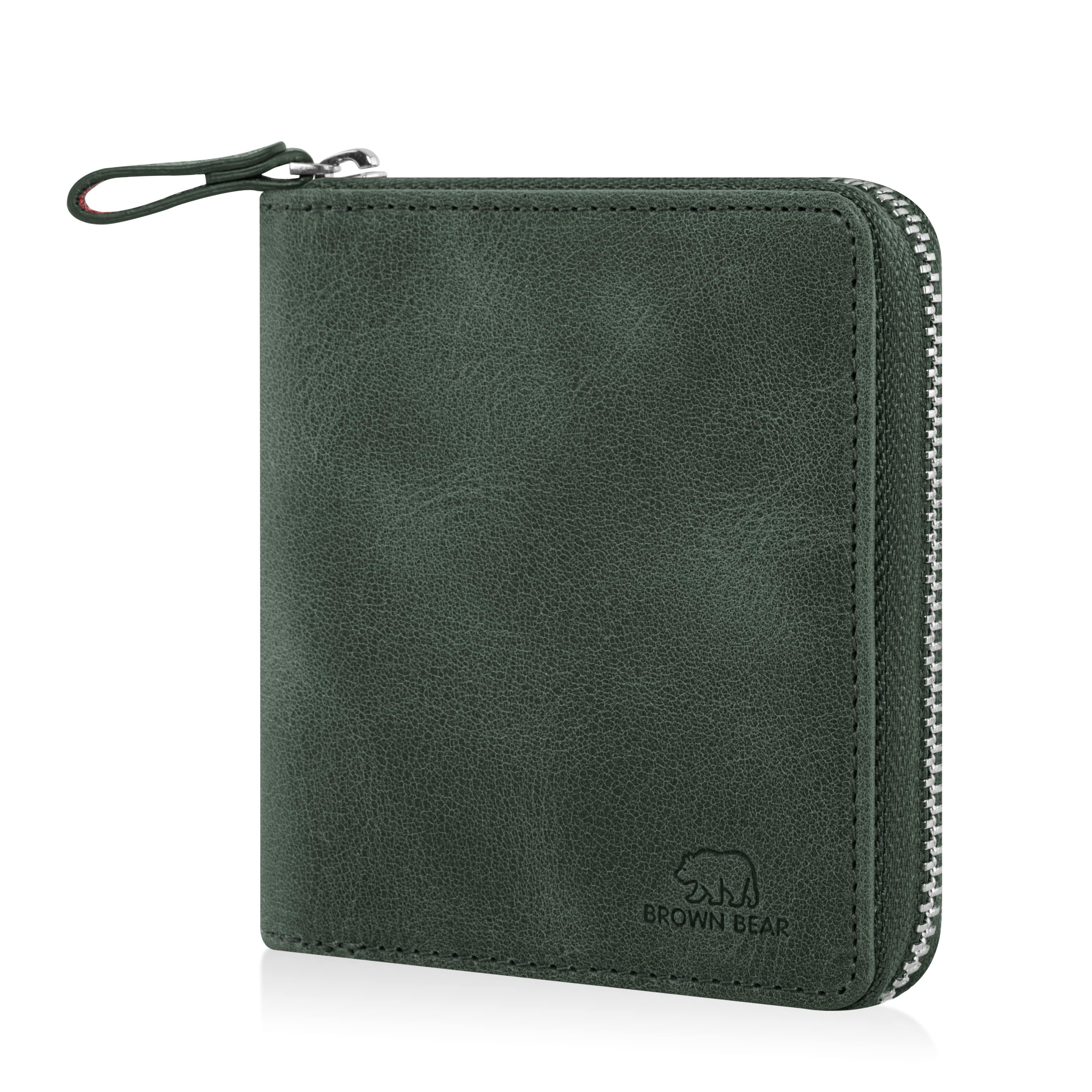 Brown Bear Geldbörse BB Max Echtleder Carré mit Reißverschluss, RFID, 7 Kartenfächer, Farbe Olive-Vintage