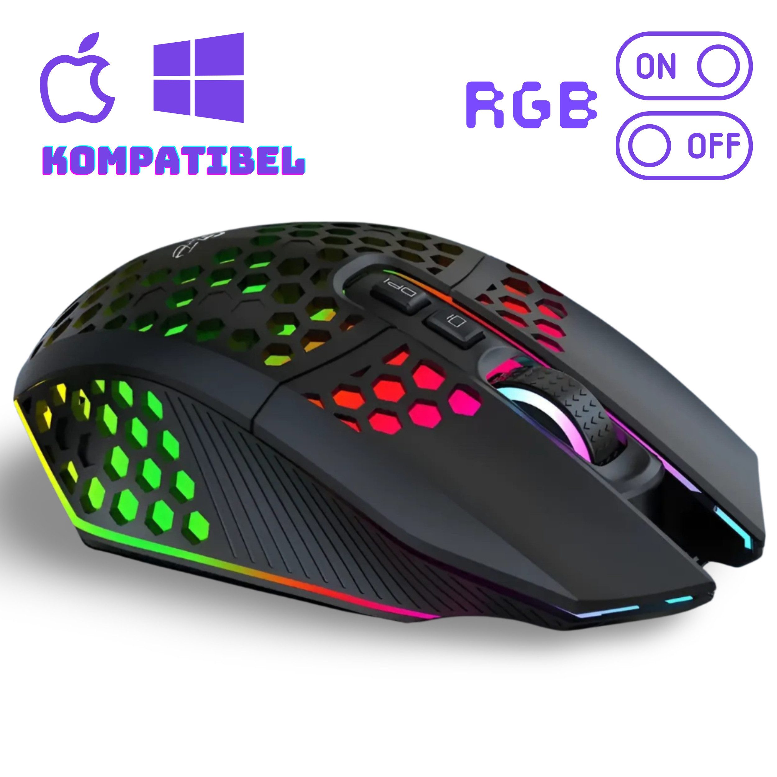 RUHE RGB Gaming Maus Kabellos Wireless Leise Weiß Schwarz USB Fixed RGB Gaming-Maus (Funk, bis zu 120h Akkulaufzeit Wireless Gamer Maus für PC, Mac, Laptop, Wei – Bild 4 von 5