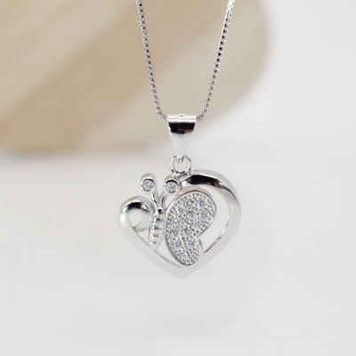 ELLAWIL Silberkette Herzkette Kette mit Herz Anhänger Damen Zirkonia Halskette Mädchen (Kettenlänge 50 cm, Sterling Silber 925), inklusive Geschenkschachtel
