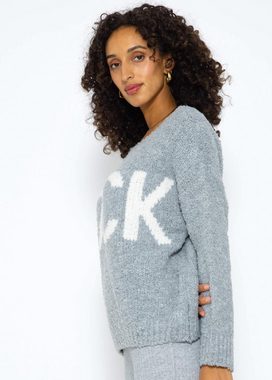 SASSYCLASSY Strickpullover Oversize Pullover Oversize Grobstrick-Pullover mit Rock Schriftzug Damen - Made in Italy