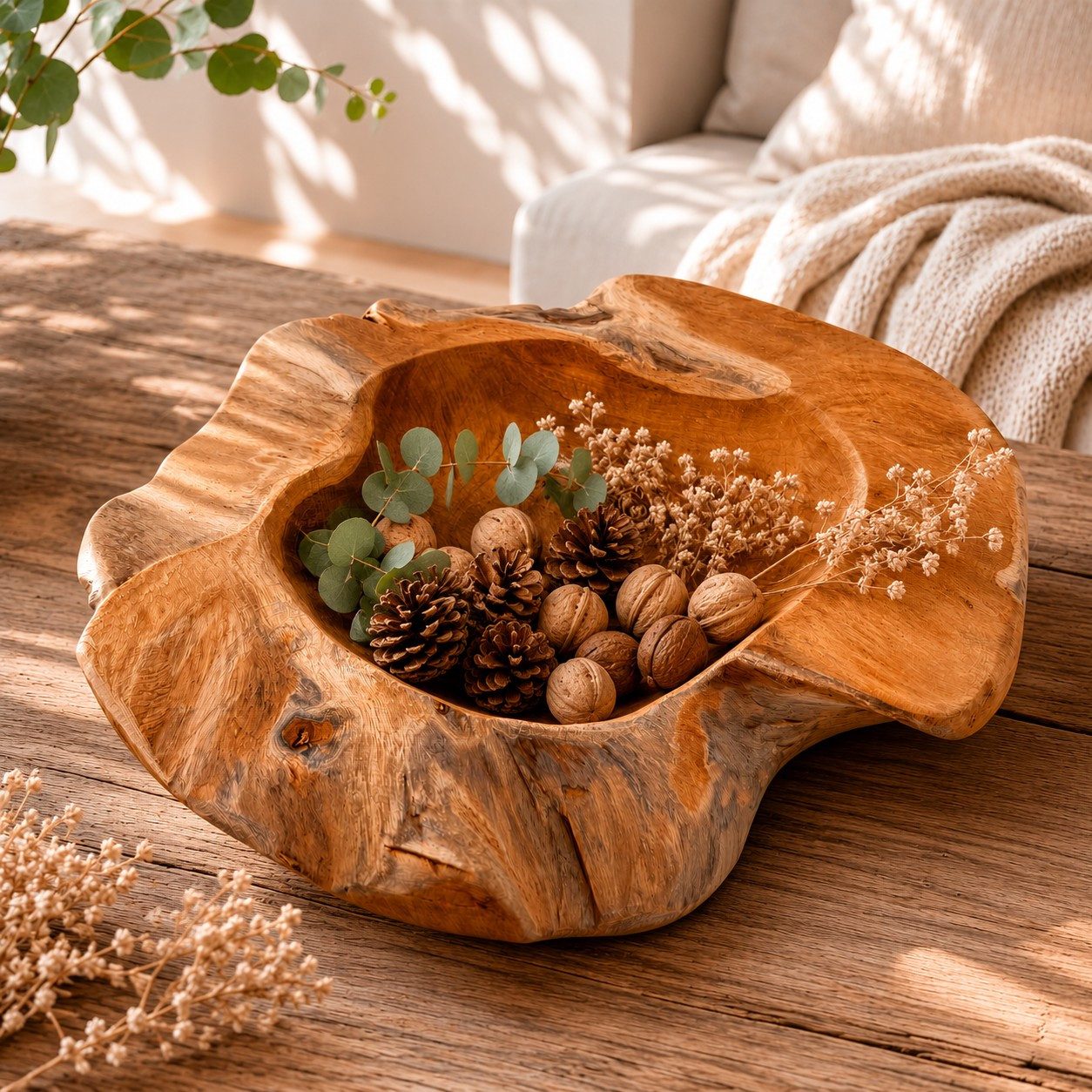 Online-Fuchs Dekoschale aus Teakholz als Obstschale, Schlüsselbrett, Schmuckkästchen (jede Schale ein Unikat, vielseitige Funktionalität), massives Teakholz, markante Maserung, rustikaler Charme