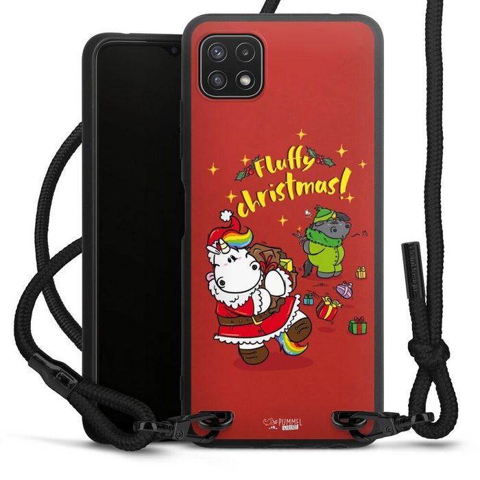 DeinDesign Handyhülle Pummeleinhorn Fluffy Christmas Red Samsung Galaxy A22 5G Premium Handykette Hülle mit Band