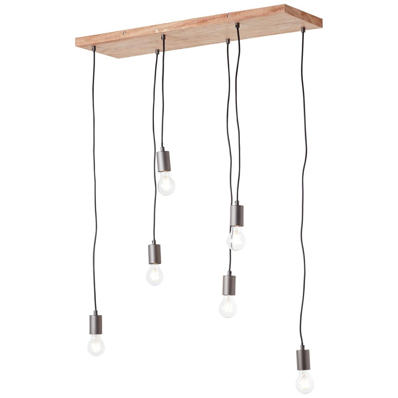 Brilliant Pendelleuchte Rustik, Lampe, Rustik Pendelleuchte 6flg schwarz/holzfarbend,  6x A60, E27, 40W