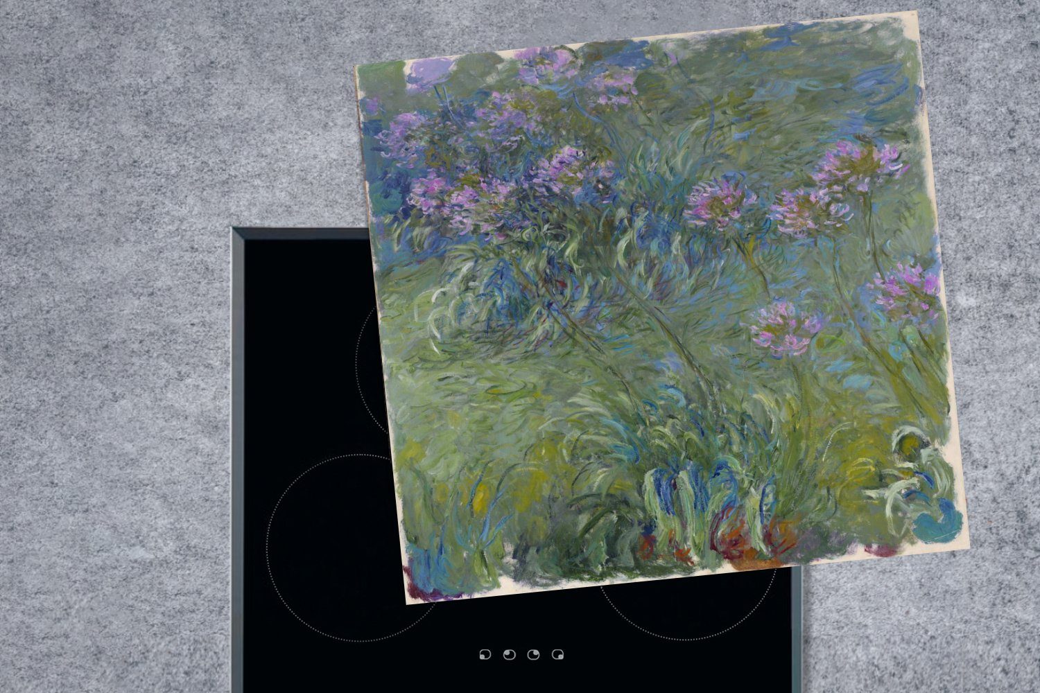 MuchoWow Herdblende-/Abdeckplatte Agapanthus - Gemälde Arbeitsplatte Monet, (1 für Vinyl, 78x78 Claude cm, küche von Ceranfeldabdeckung, tlg)