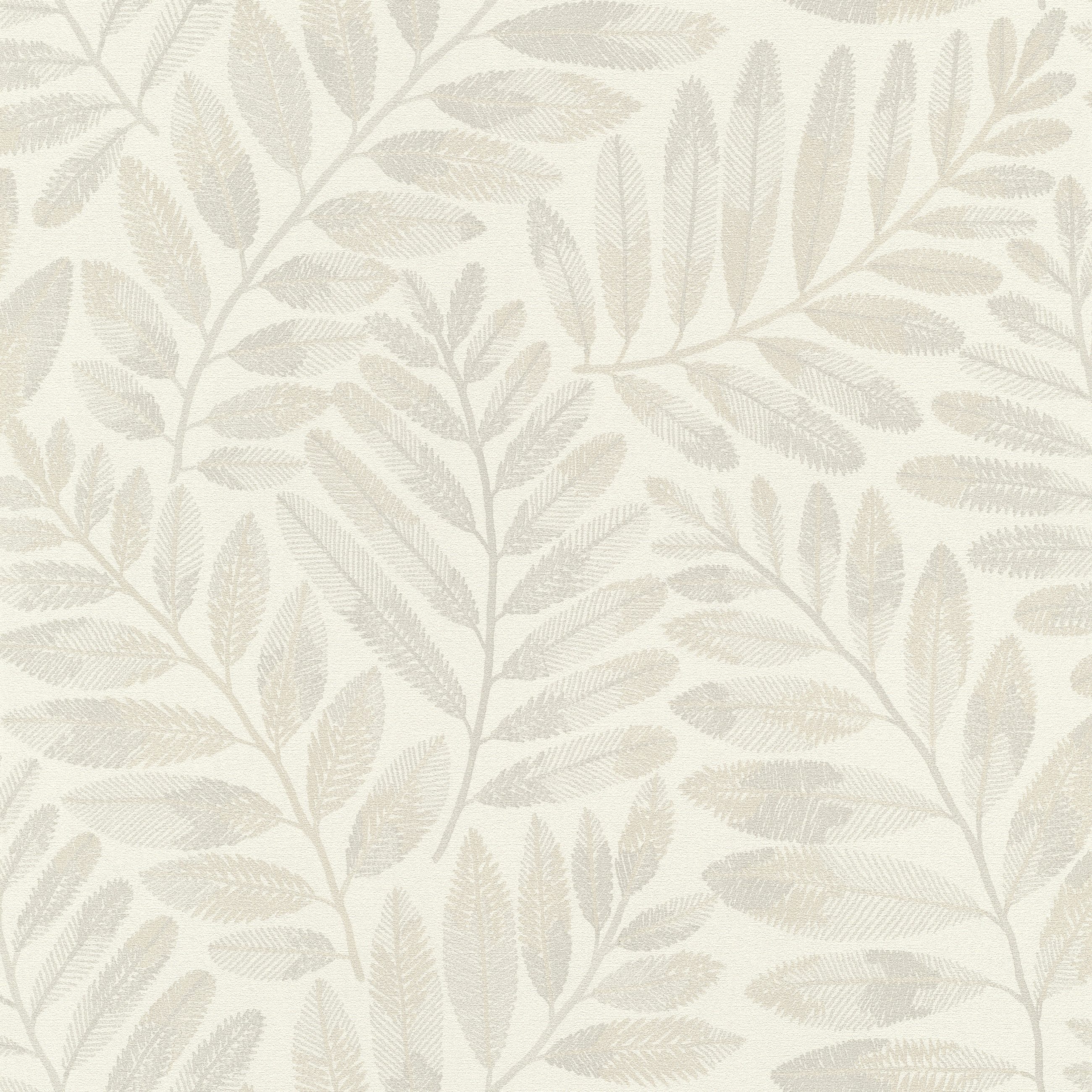 Rasch Vliestapete stilisierte Blätter in Grau und Beige - Botanical, strukturiert, natürlich, matt, gemustert, botanisch, (1 Rolle, 1 St), Blätter