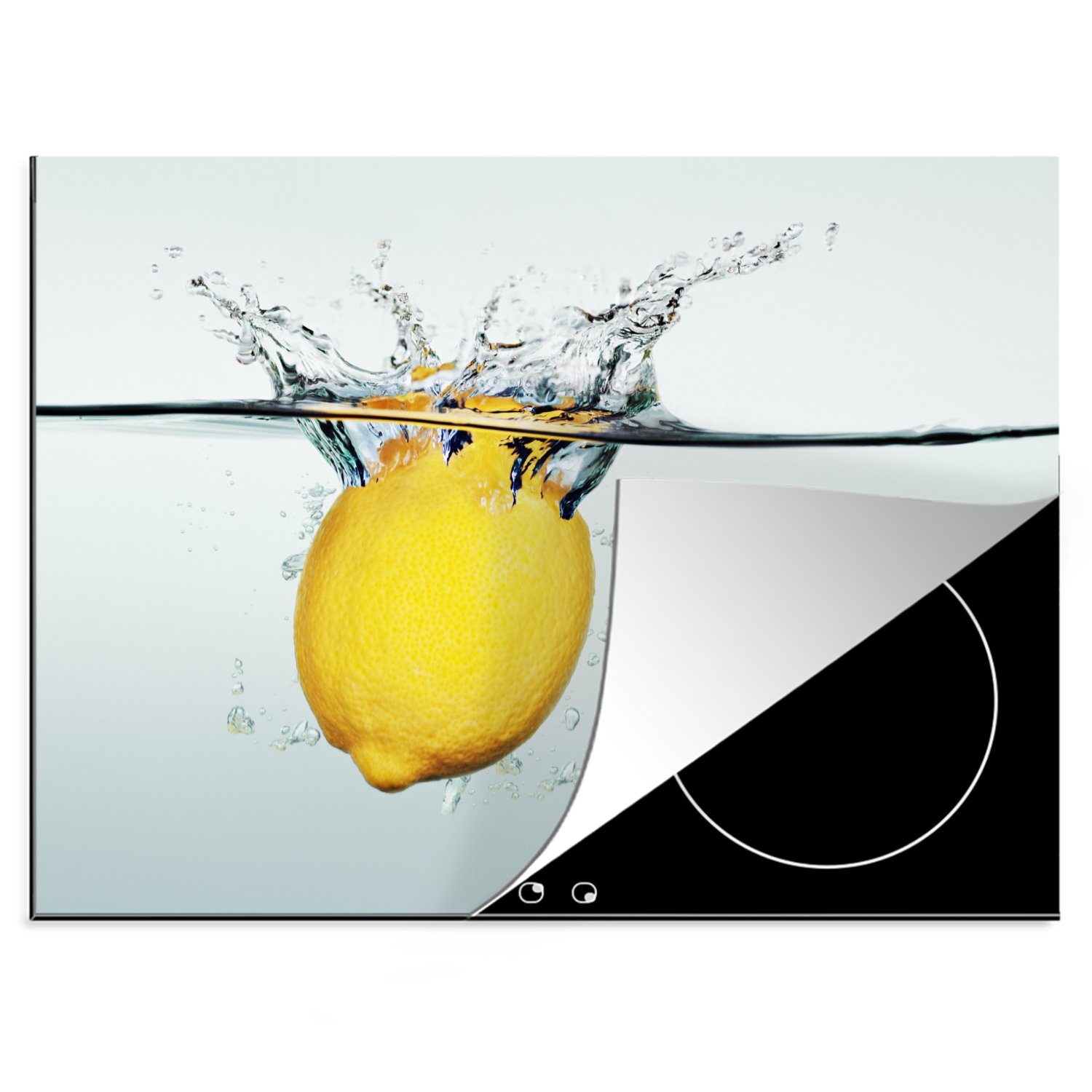 MuchoWow Arbeitsfläche Zitrone (1 Klar, cm, - tlg), Herdblende-/Abdeckplatte 70x52 Ceranfeldabdeckung nutzbar, Vinyl, Wasser - Mobile