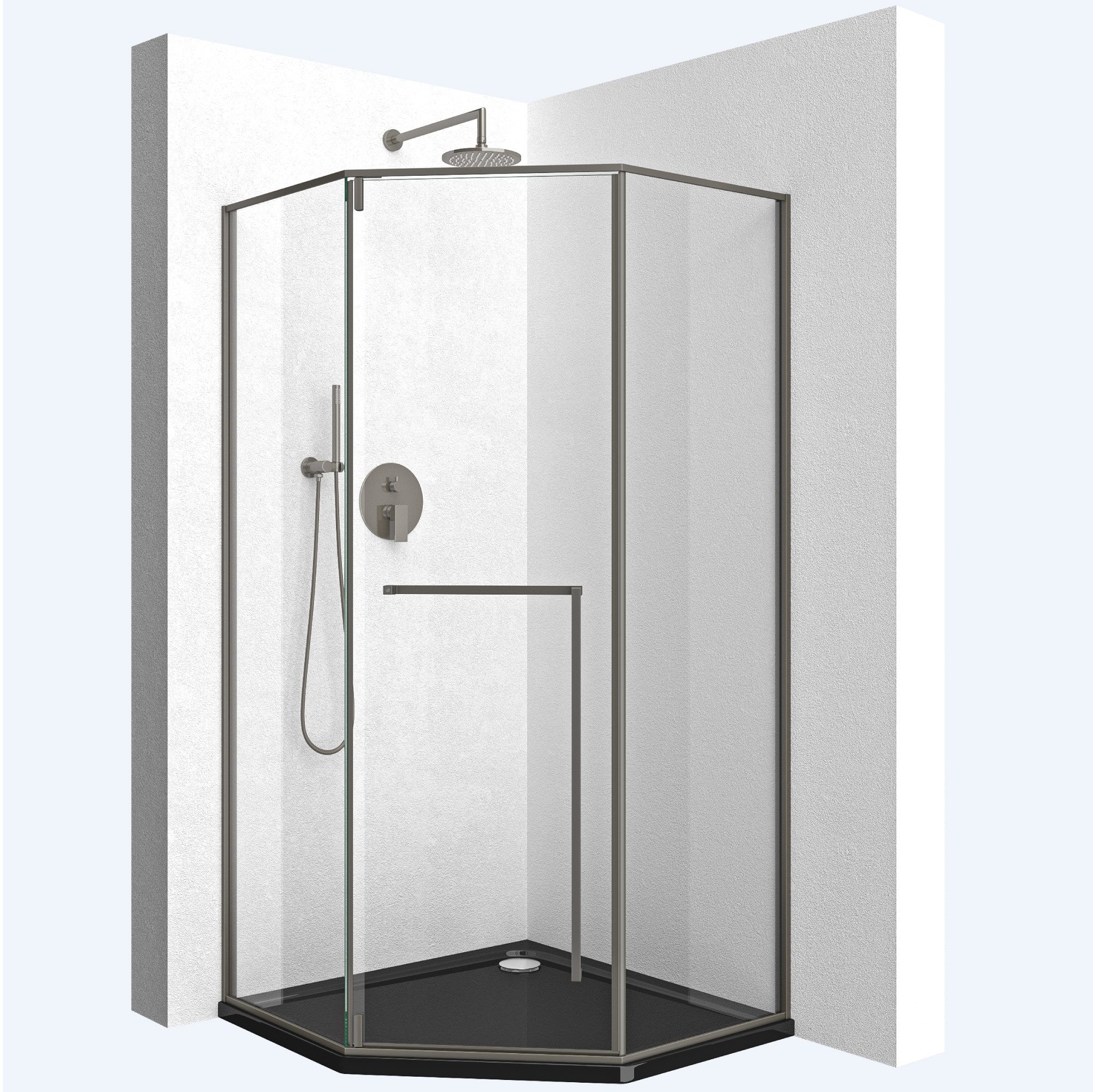 Mai & Mai Fünfeckdusche Duschkabine Eckdusche 8mm ESG-Glas mit Nano H:200cm Rav68K-P, BxT: 80x80 cm, Sicherheitsglas, Nano-Beschichtung, ESG-Glas