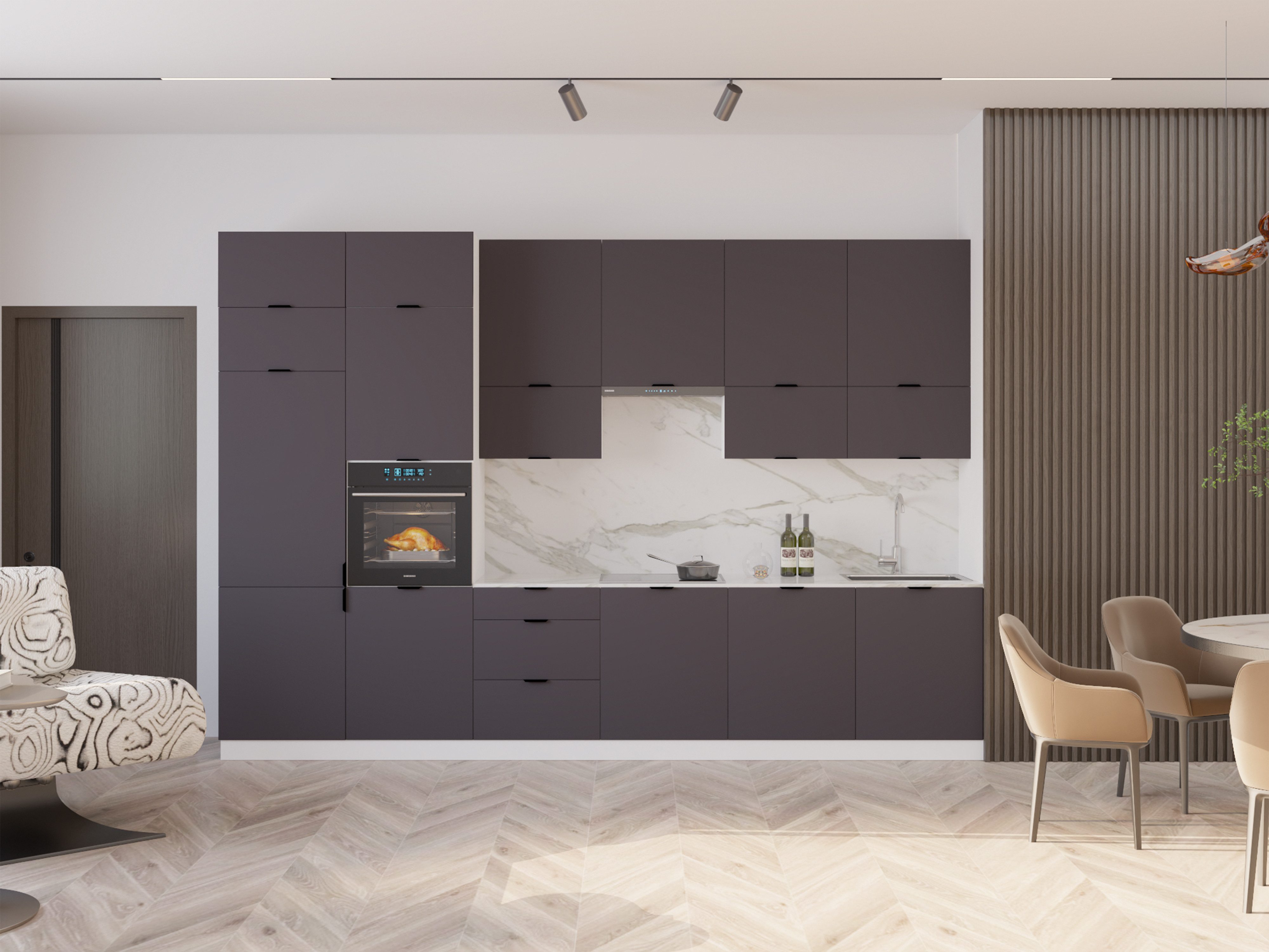 ROYAL24_MARKT Küchenzeile – Lunara – 360 cm – Moderne küche ohne Arbeitsplatte & Elektrogeräte, (Set), Edle Stoffe - Schickes Design - Top Verarbeitung