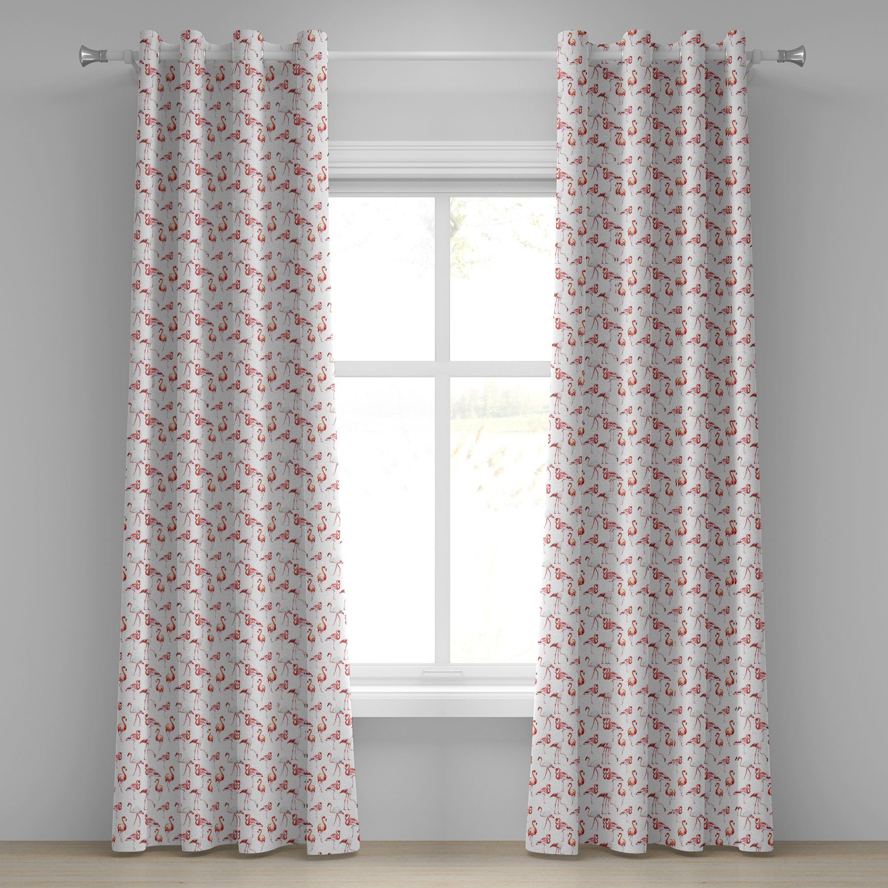 Gardine Dekorative 2-Panel-Fenstervorhänge für Schlafzimmer Wohnzimmer, Abakuhaus, Flamingo Hawaii Frühling