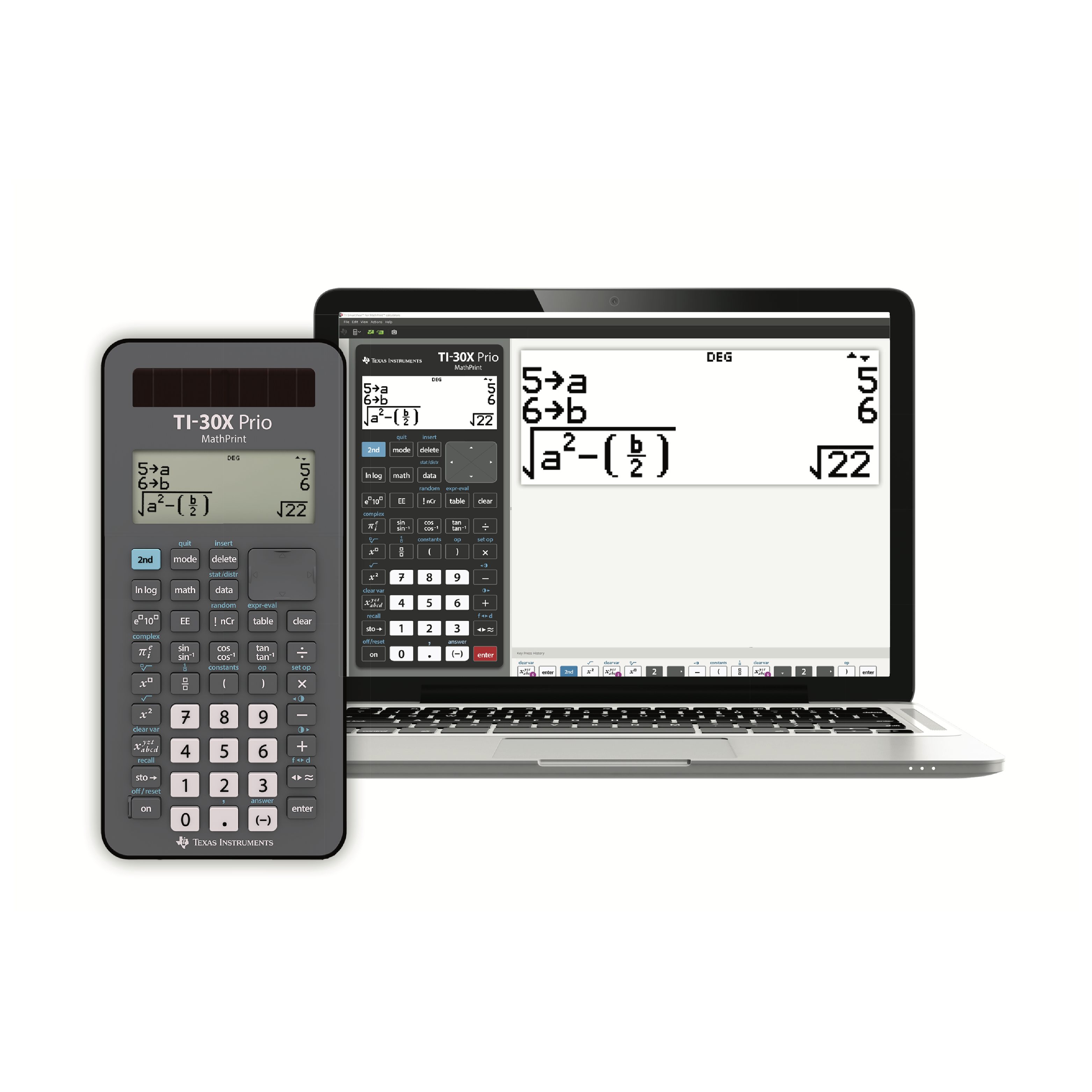 Texas Instruments Taschenrechner TI-30X Prio MathPrint, Brüche, Quadratwurzeln, Pi, LCD-Display, Batterie/ Solar, Hülle