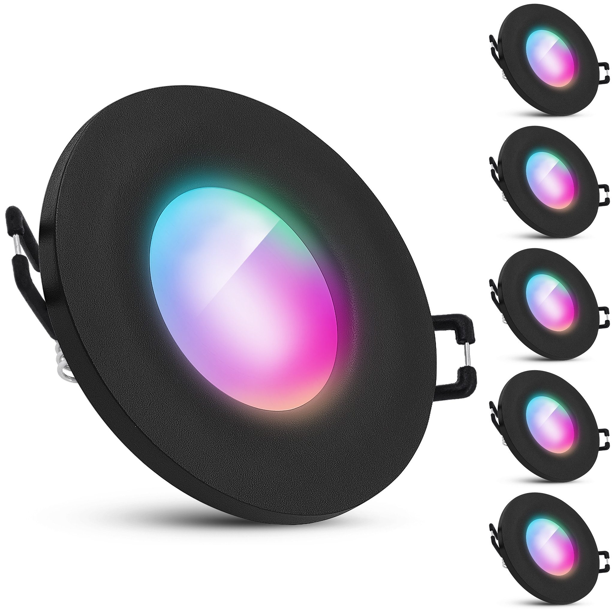 SSC-LUXon LED Außen-Deckenleuchte Einbauspot BEDA Schwarz IP65 mit LED Birne Smart RGB WLAN Deckenlampe