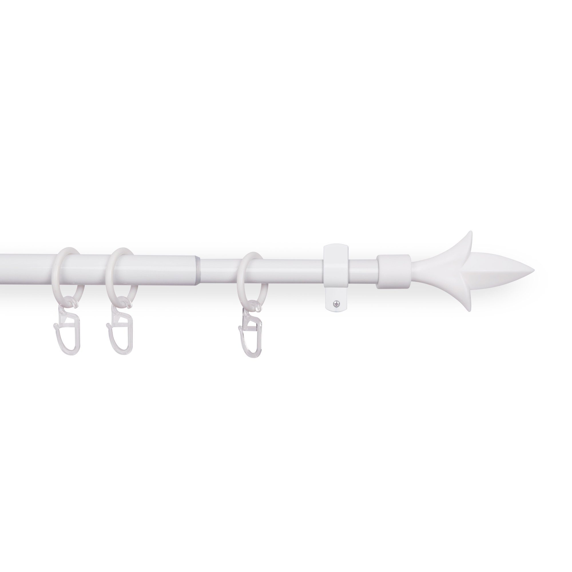 Bestlivings Gardinenstange mit dekorativen Endstücken 120-220 cm, Ø 16 mm, 1-läufig, ausziehbar, Wandträger, verschraubt, Metall, inkl. Ringe mit Faltlegehaken und Befestigungsmaterial