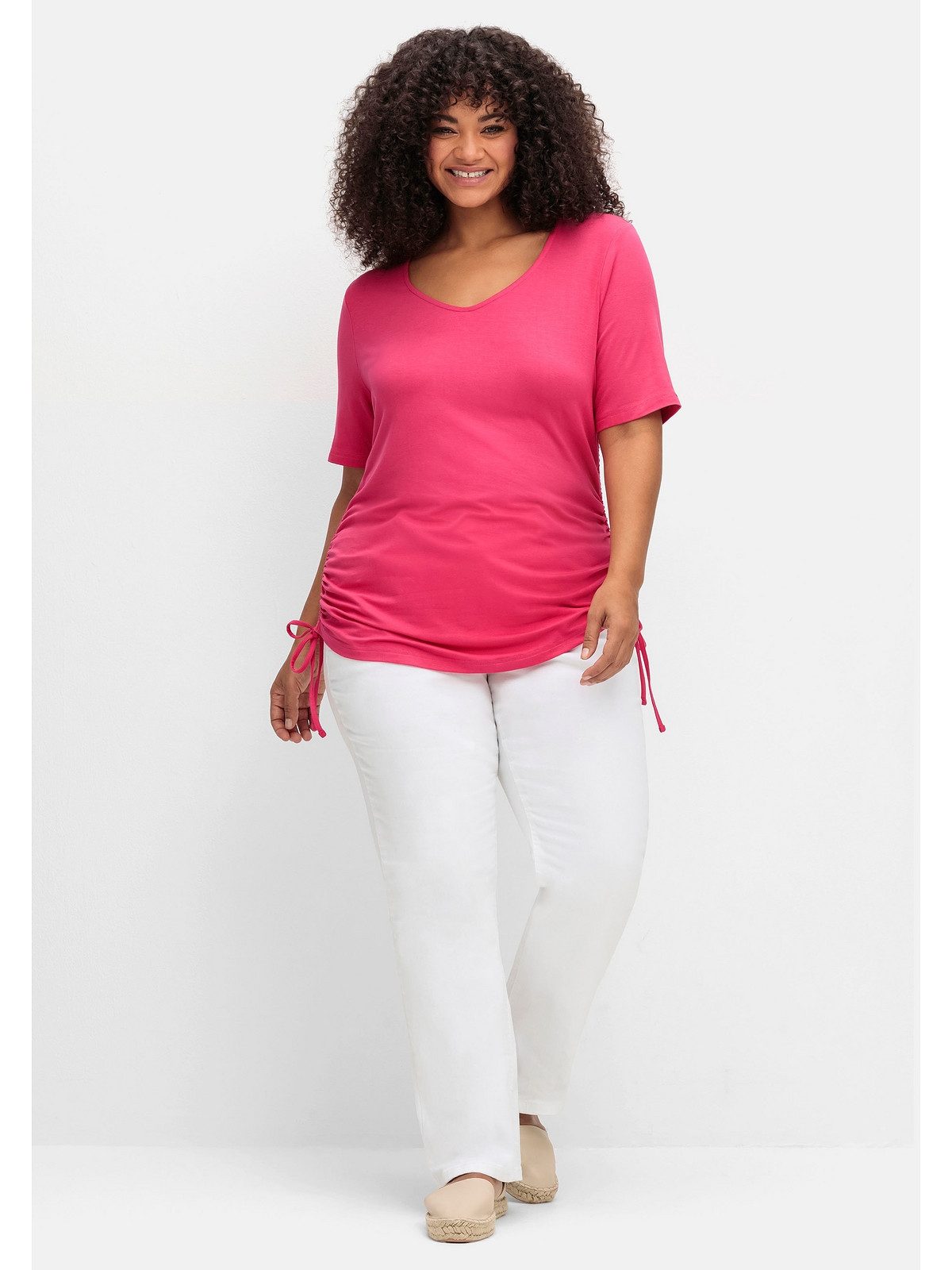 sheego by Joe Browns T-Shirt Große Größen mit seitlichem Tunnelzug und längerem Halbarm