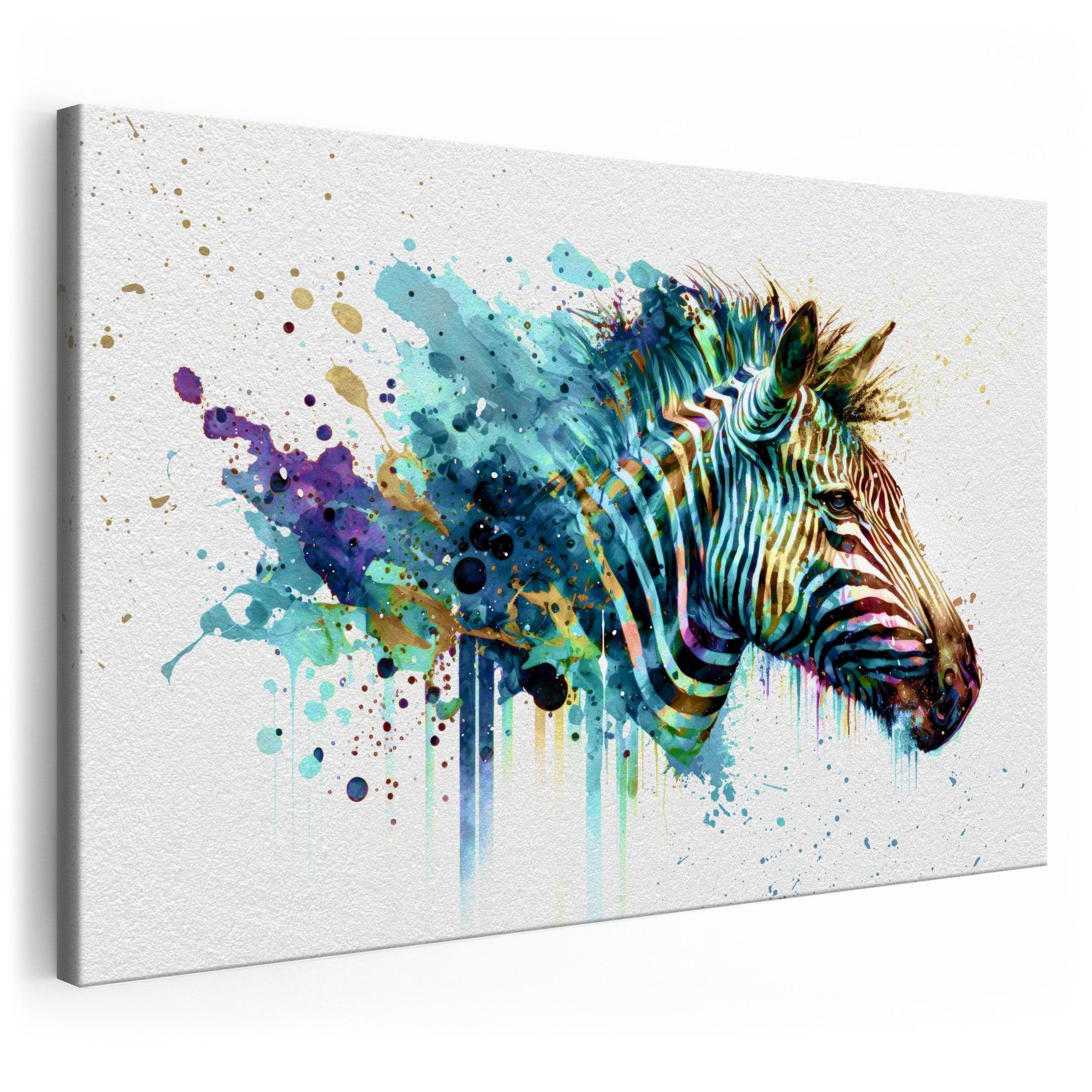 Artmazing Leinwandbild Zebra im Farbsturm, XXL Leinwand 120x80, Poster & Kunstdrucke, Zebra im Farbsturm
