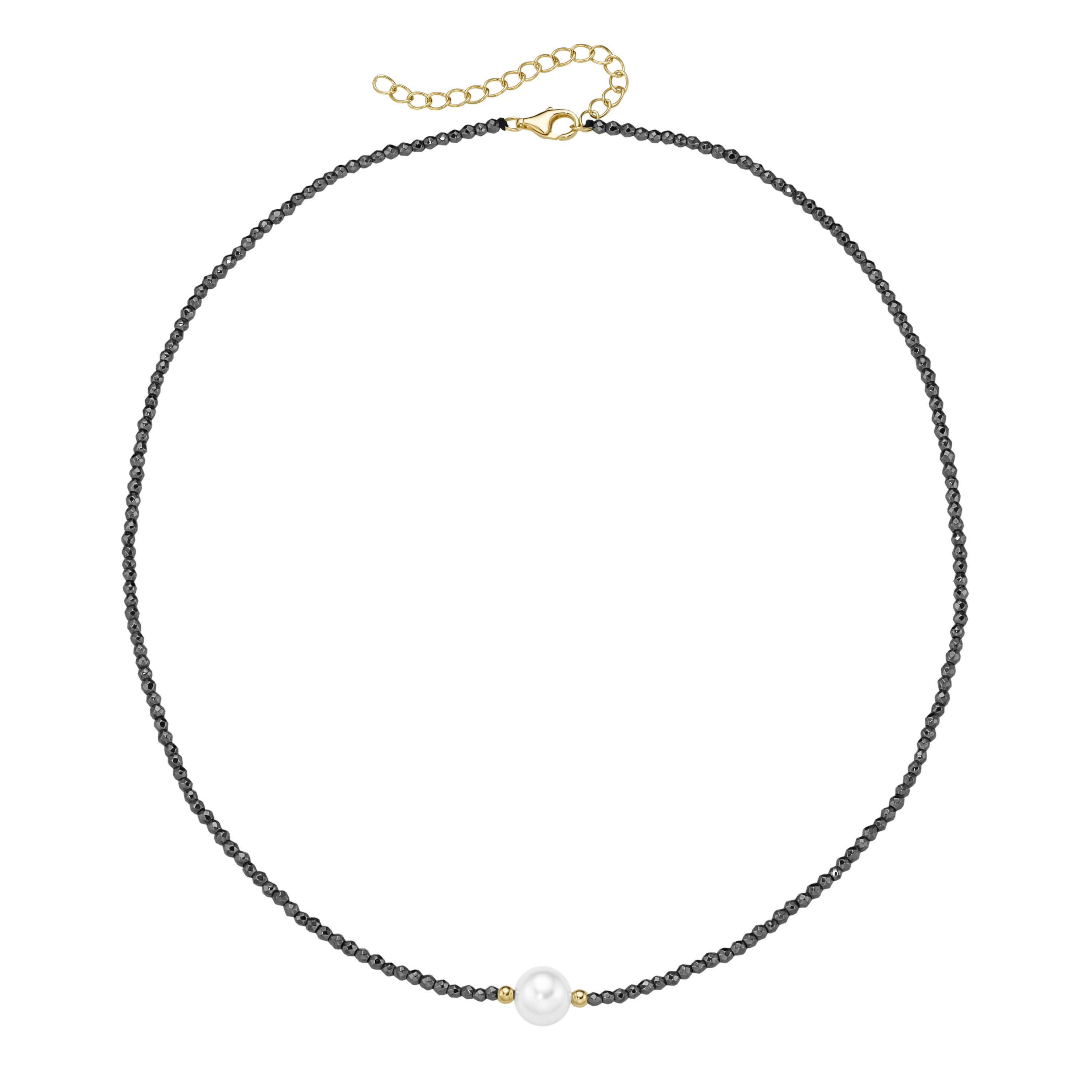 Smart Jewel Collier mit Hämatit-Kugeln + Muschelkern-Perle, Silber 925 günstig online kaufen
