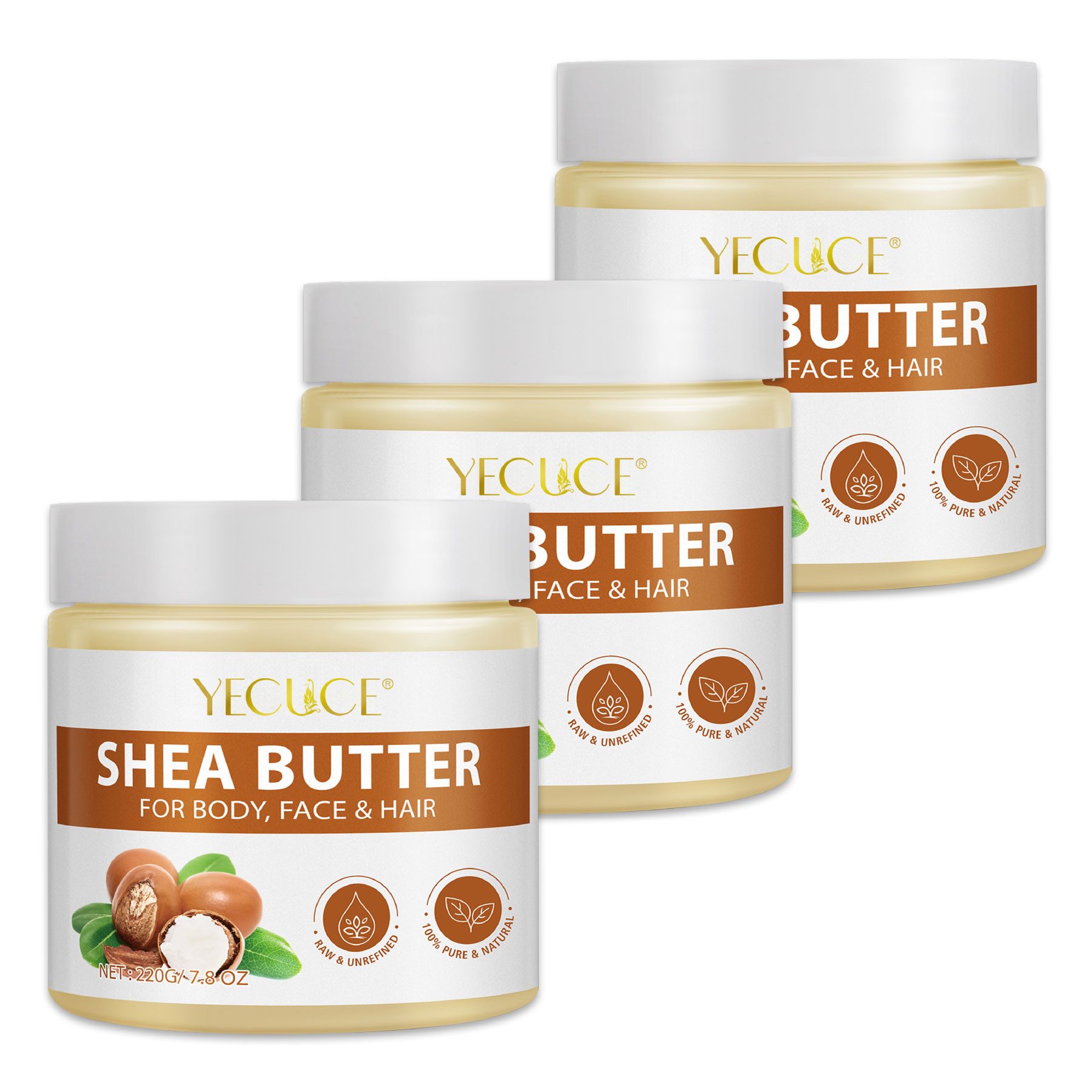 ALIVER Körpercreme Shea Butter Körperbutter 100% Rein Naturbelassen Gesicht Hautpflege, 3-tlg., Hautpflege, Tagescreme, Haarpflege, Gesichtscreme