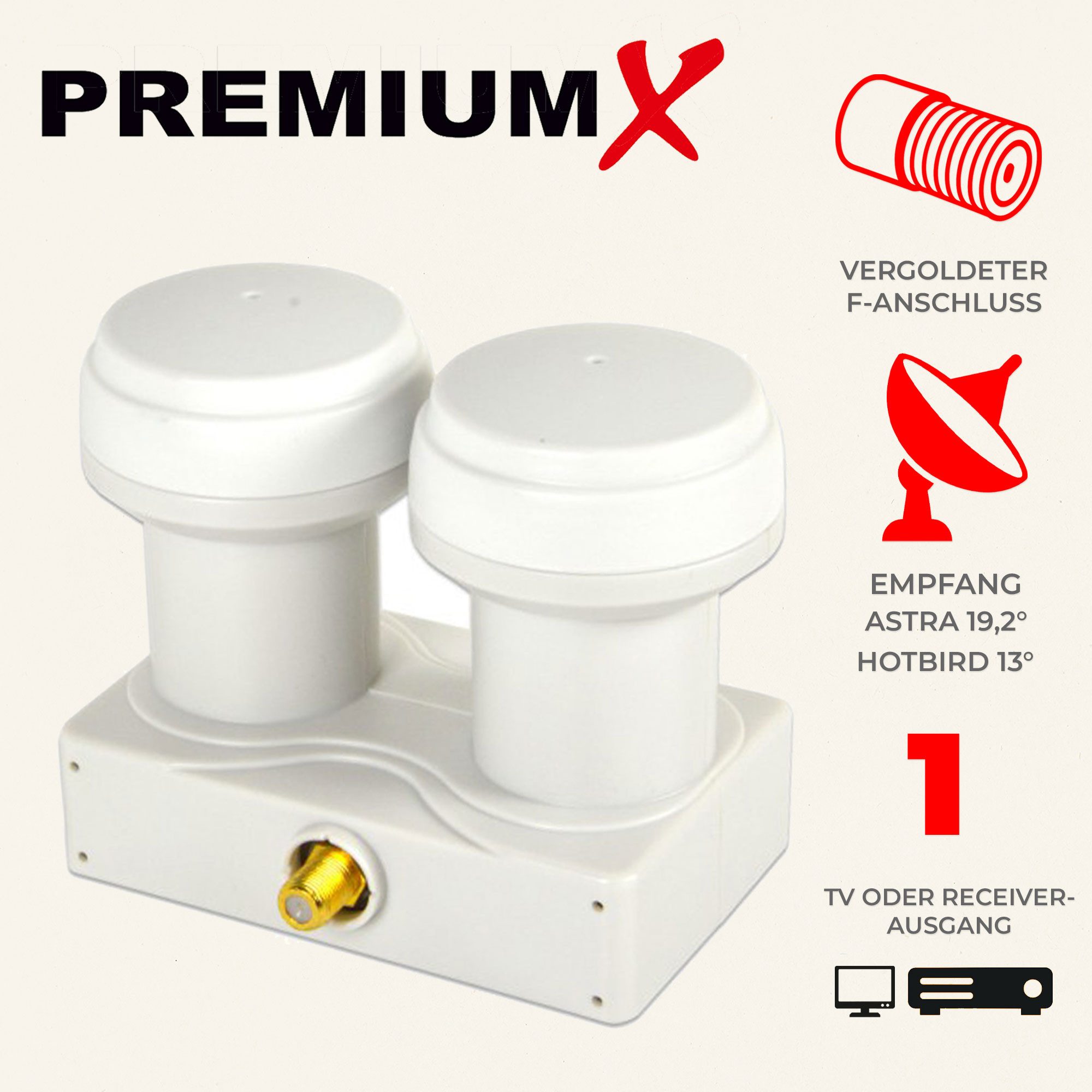 PremiumX Monoblock Single PXMB-6SW LNB WE Astra 19,2° Hotbird 13° Monoblock-LNB