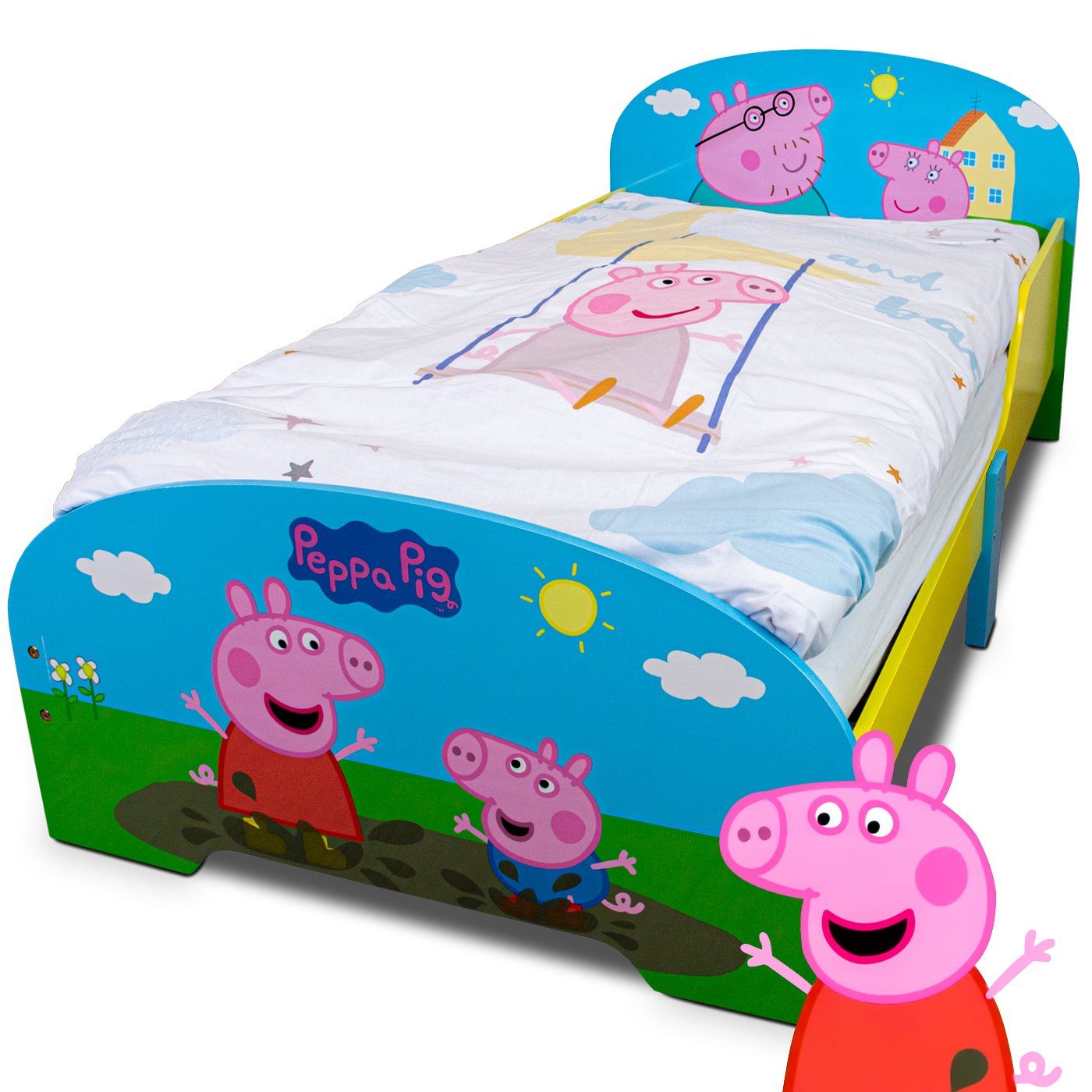 BoomDing Kinderbett Peppa WUTZ Bett - Peppa Pig - Kinderbett - Mit  Rausfallschutz
