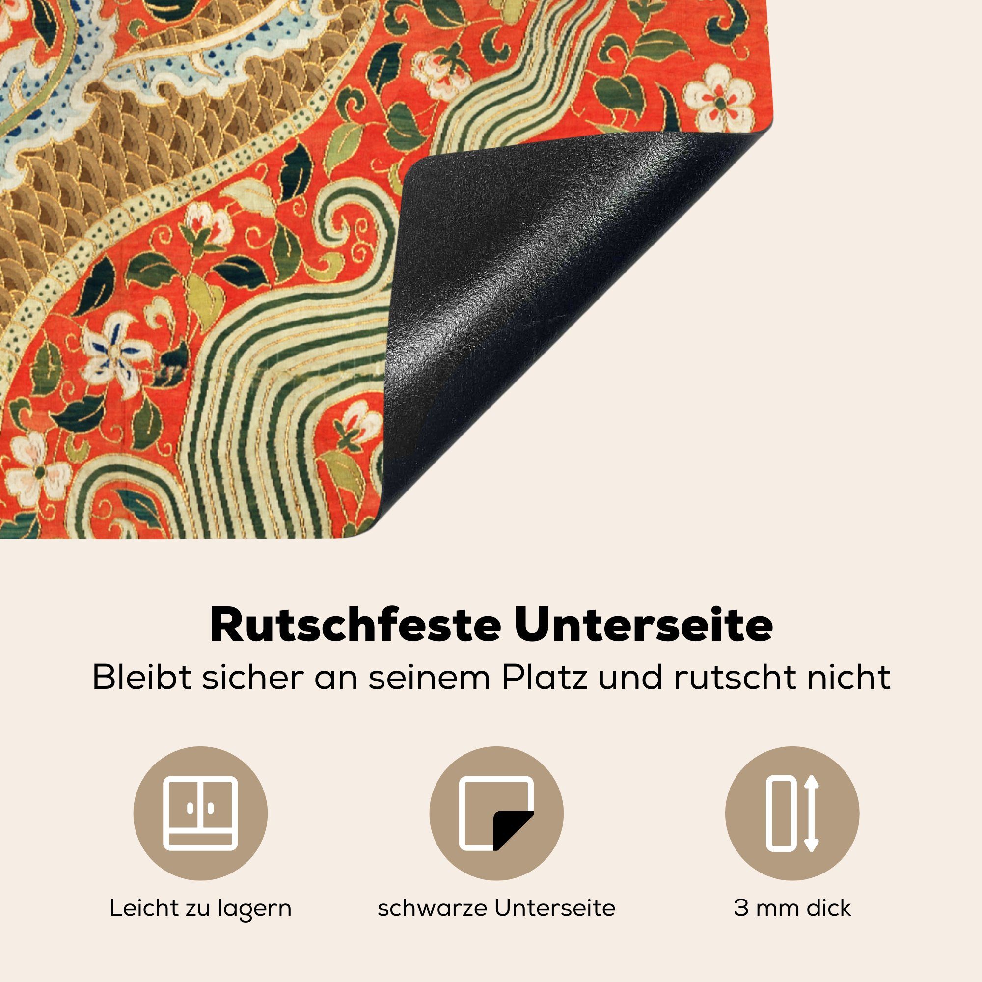 Blumen Vinyl, 60x52 Arbeitsfläche nutzbar, Drache (1 tlg), Mobile Vintage cm, - Orange, Herdblende-/Abdeckplatte MuchoWow - - Ceranfeldabdeckung