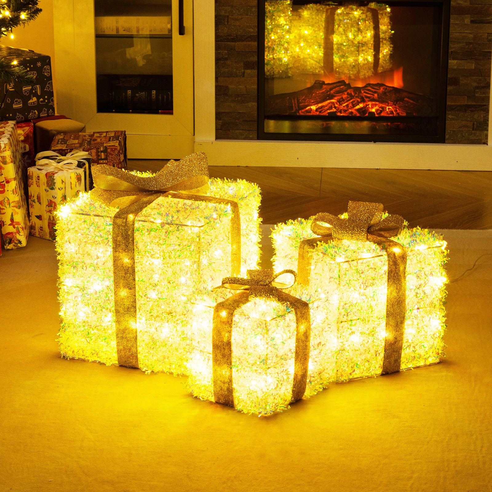 COSTWAY Weihnachtsfigur, 3er Set LED Geschenkbox, günstig online kaufen