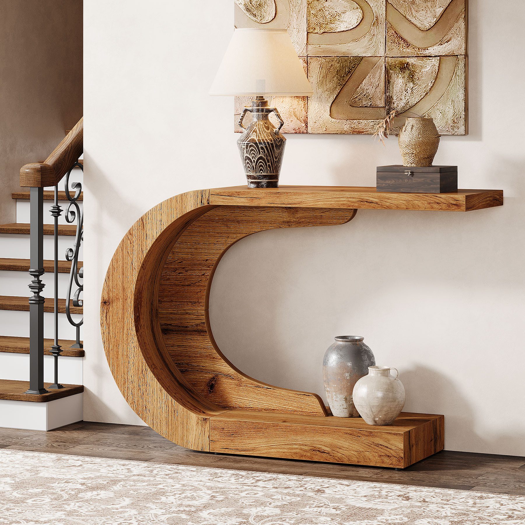 Tribesigns Konsolentisch Holz C-förmiger Flurtisch, 110 x 35cm Beistelltisch, Sofatisch