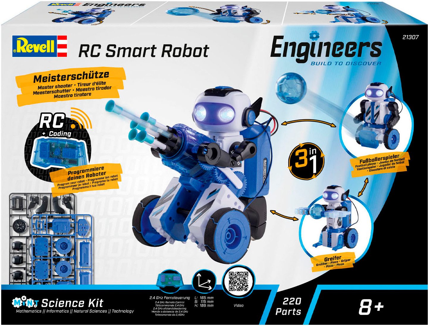 Revell® RC-Roboter Revell Engineers, 3in1 Experimentierkasten RC Smart Robot, 2,4 GHz (220-tlg)