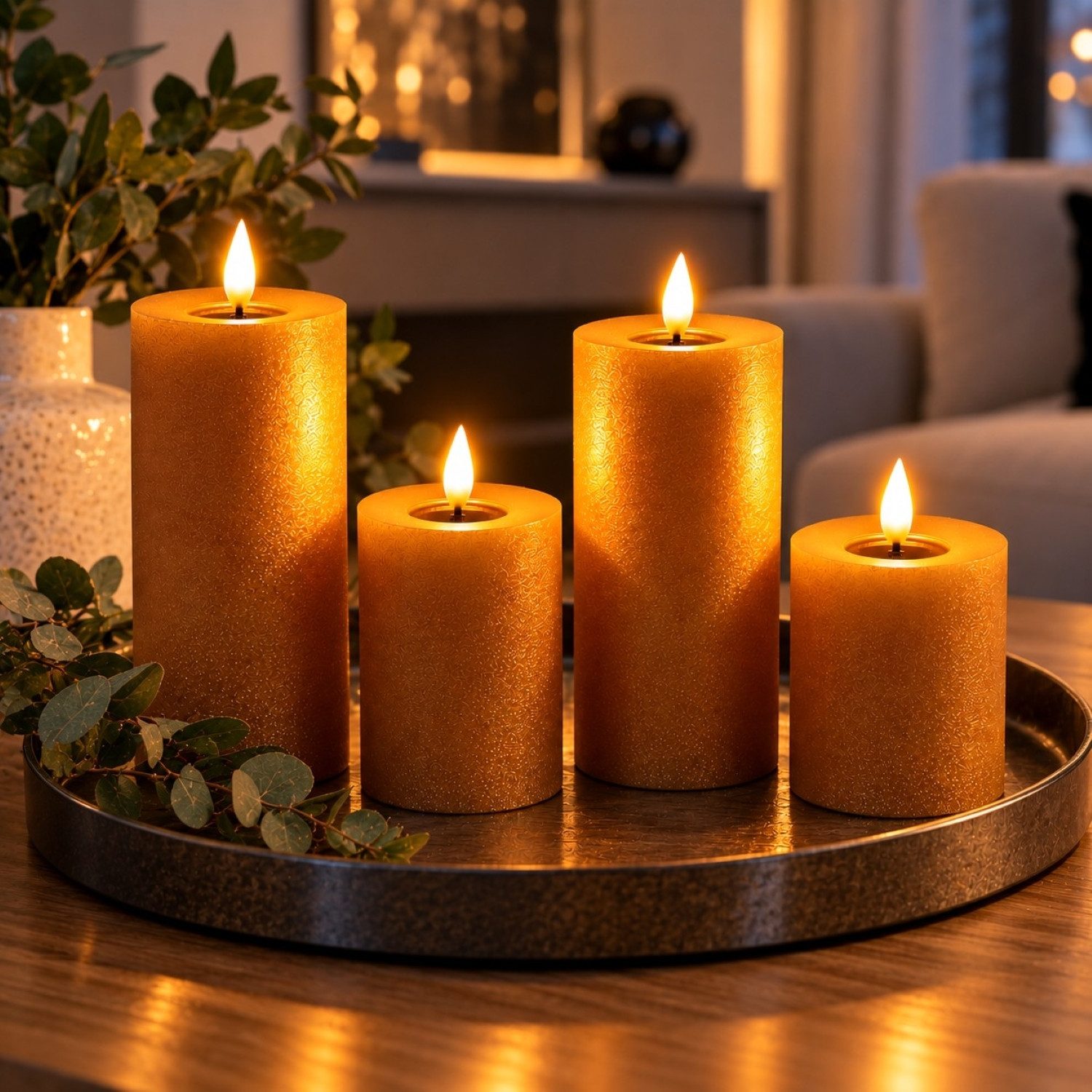 Online-Fuchs LED-Kerze 4 LED Kerzen aus Echtwachs mit Timer in Champagner Rosé, realistische Kerzenflamme mit spiegelnder Wachsschicht, wamrweiße LEDs, täuschend echte LED-Flammenoptik - 566