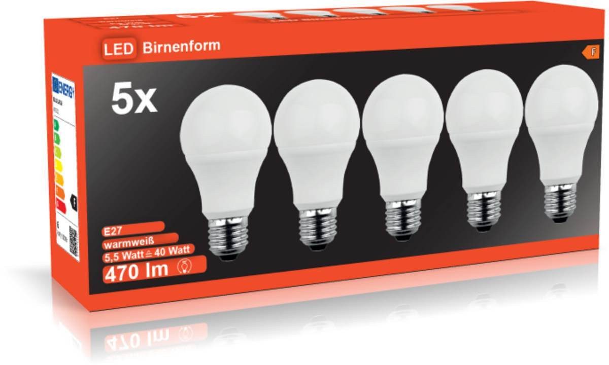 BLULAXA LED-Leuchtmittel BLULAXA 5x LED Lampe A60 E27 5,5W 470lm warmweiß, Energiespar-Set