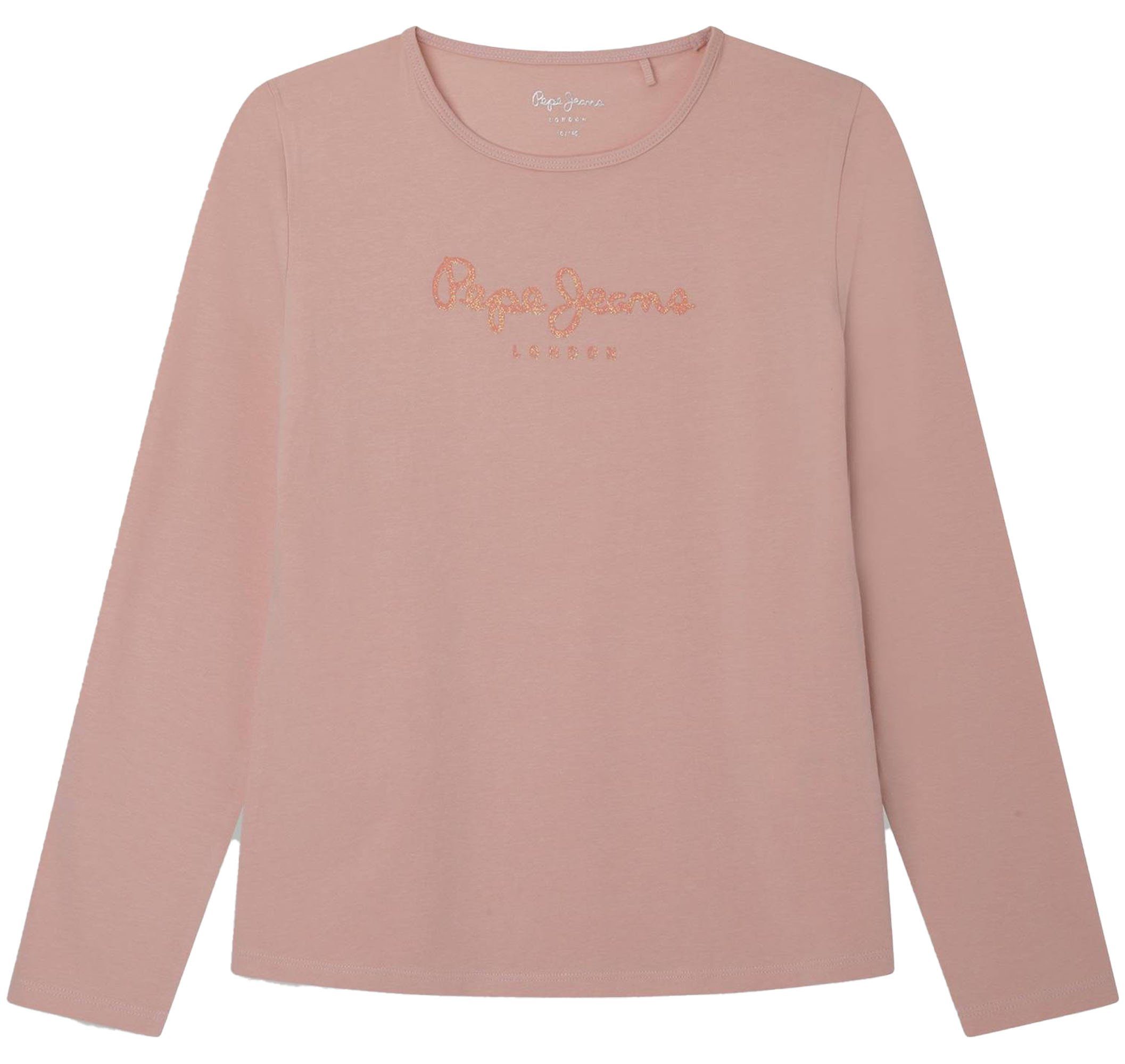 Pepe Jeans T-Shirt Mädchen Langarmshirt - HANA GLITTER LS, Baumwolle Rosa