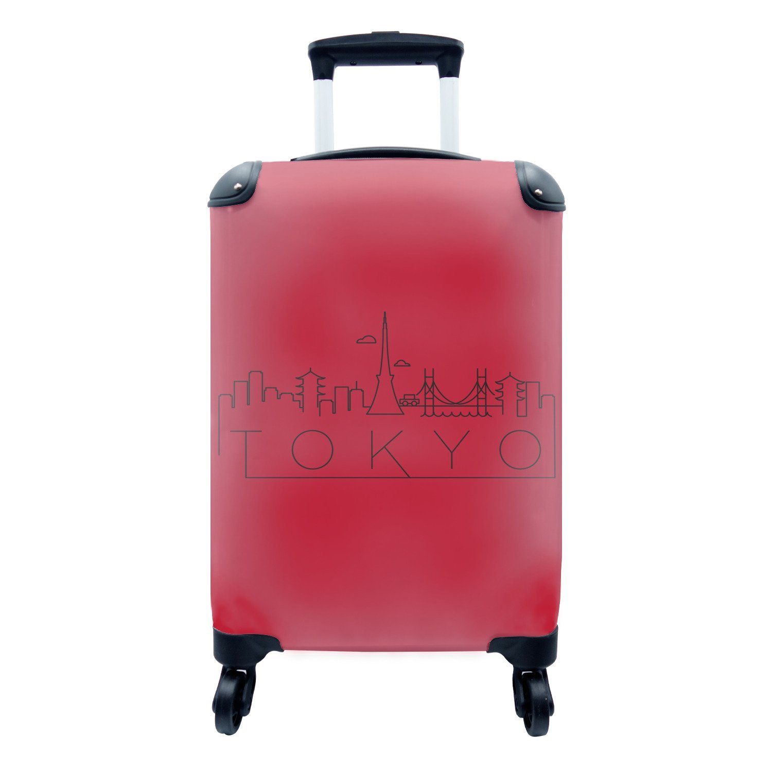 MuchoWow Handgepäckkoffer Skyline "Tokio" Reisekoffer Ferien, rot, 4 Reisetasche Rollen, mit rollen, für Handgepäck Trolley