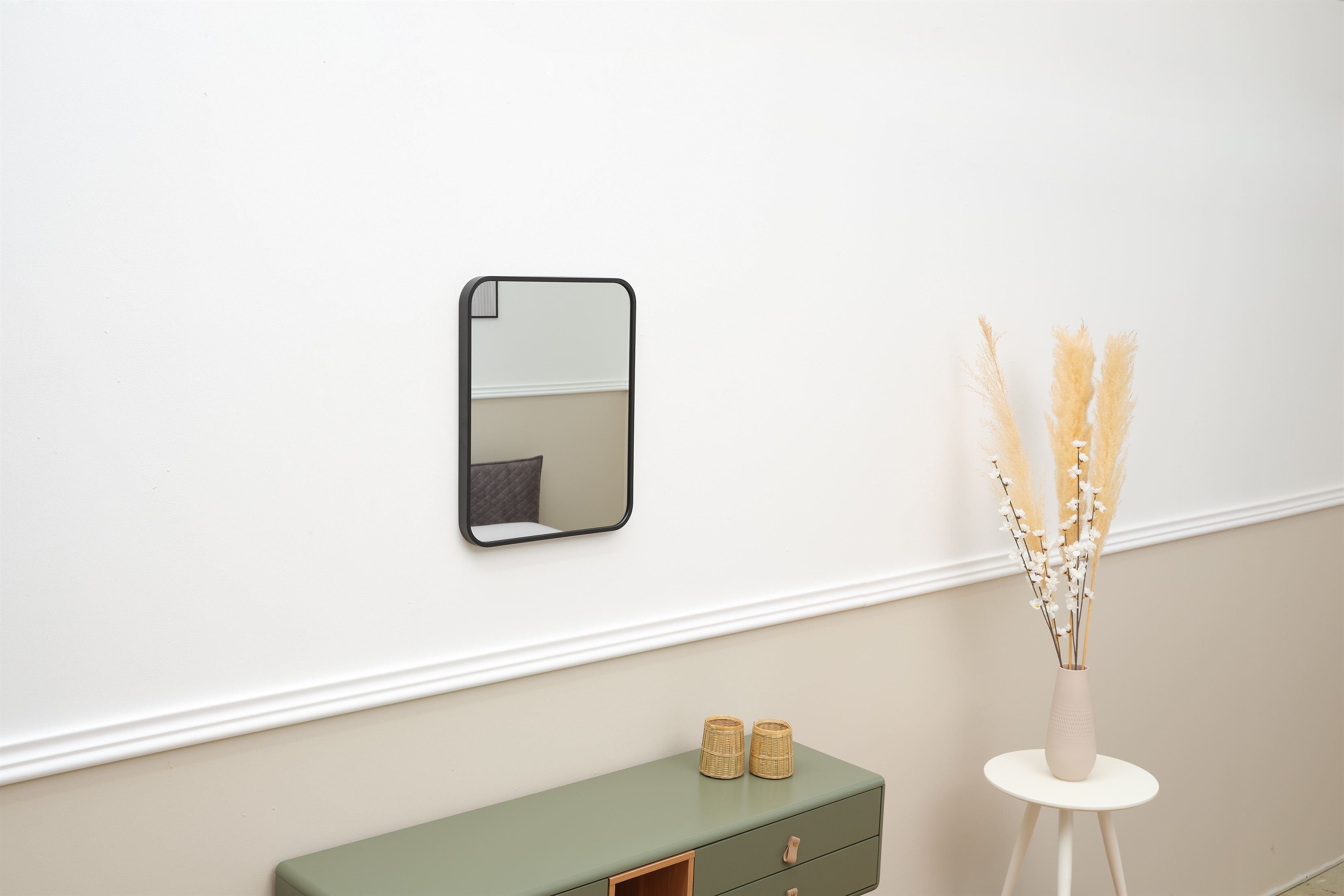 Terra Home Wandspiegel Spiegel Schrauben und schwarz Badezimmerspiegel | cm, 50x40x3 Metallrahmen Flurspiegel (schwarz Dübel), inklusive Schminkspiegel schwarz